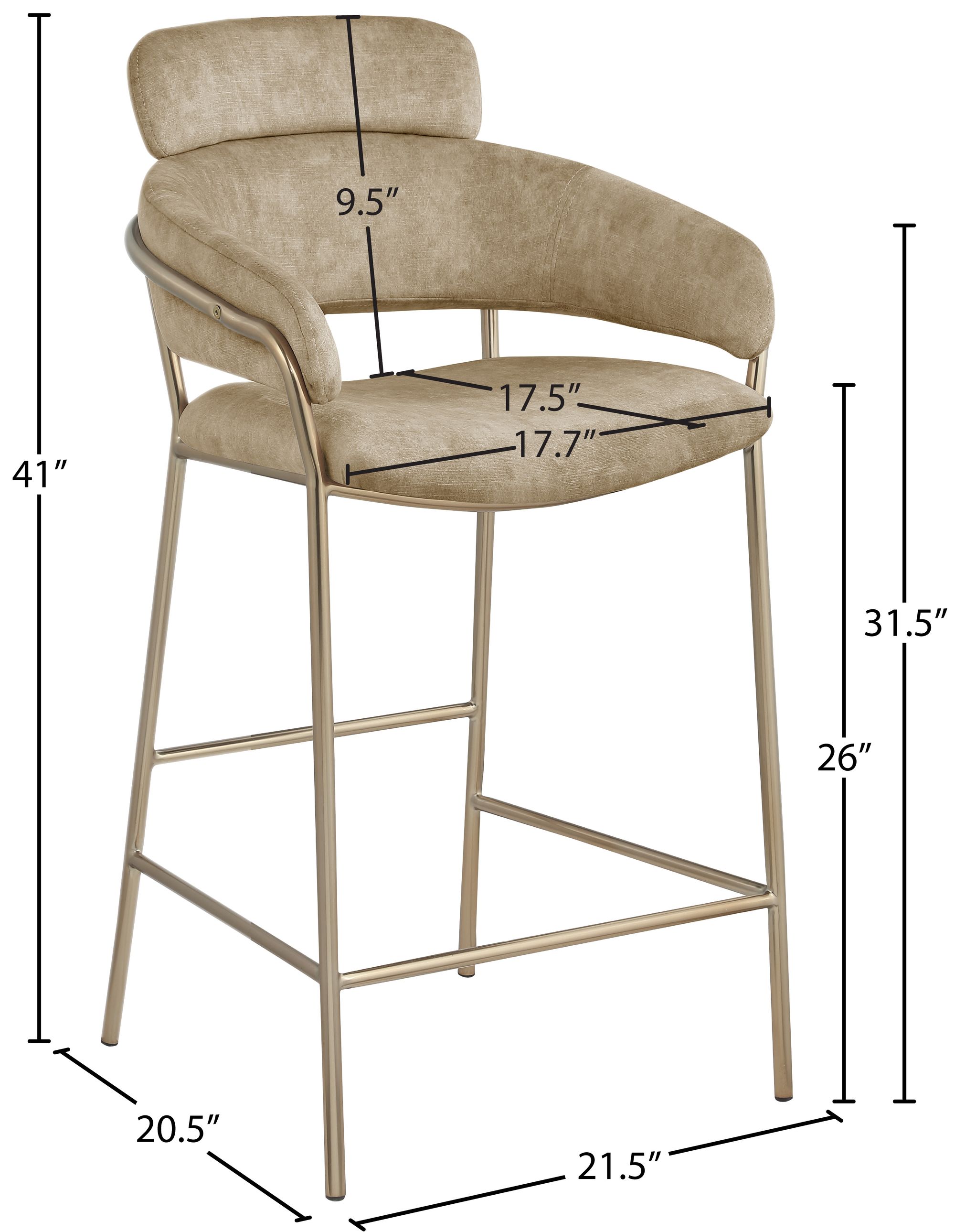 Yara Velvet Counter Stool with Brushed Brass Metal Frame