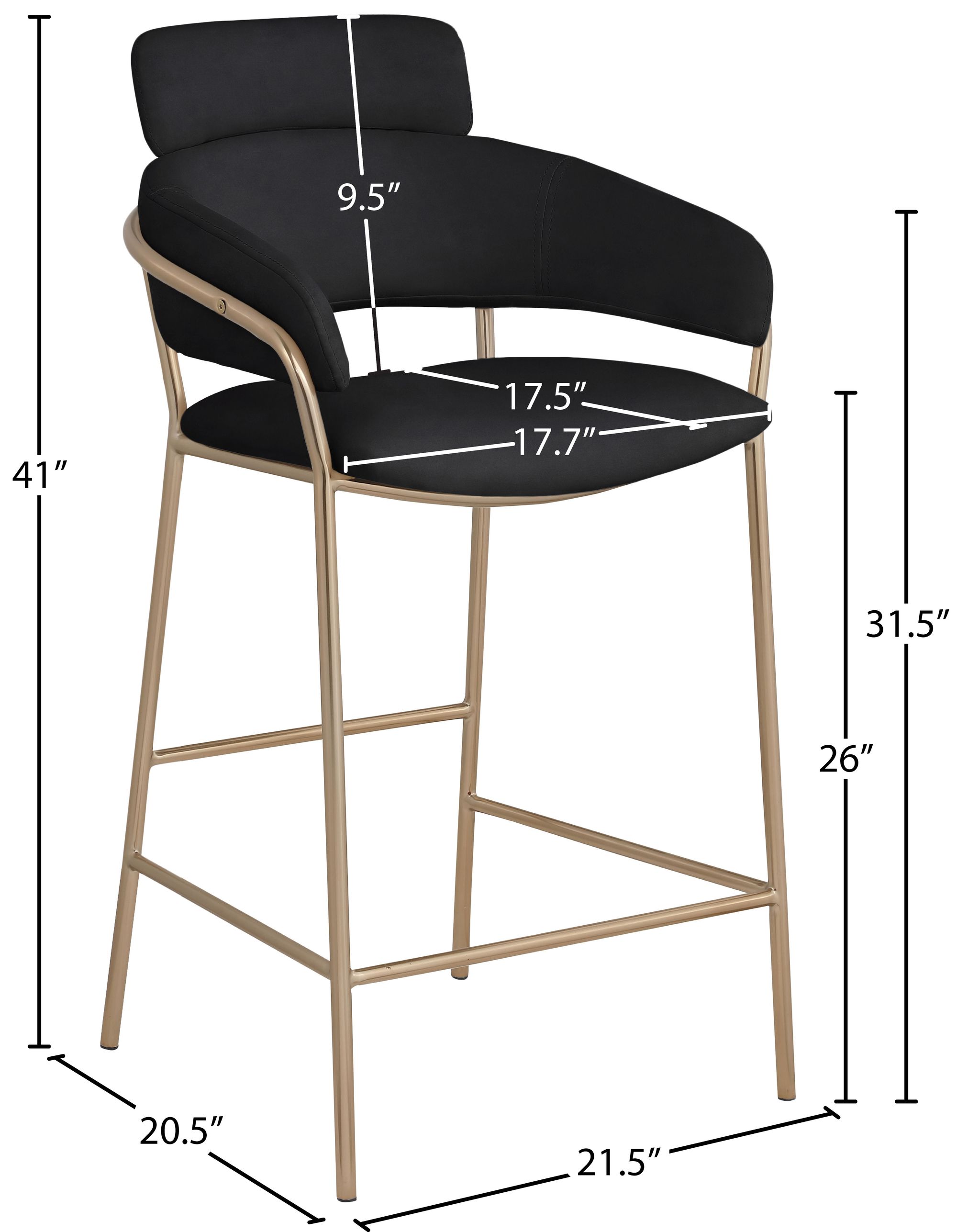 Yara Velvet Counter Stool with Brushed Brass Metal Frame