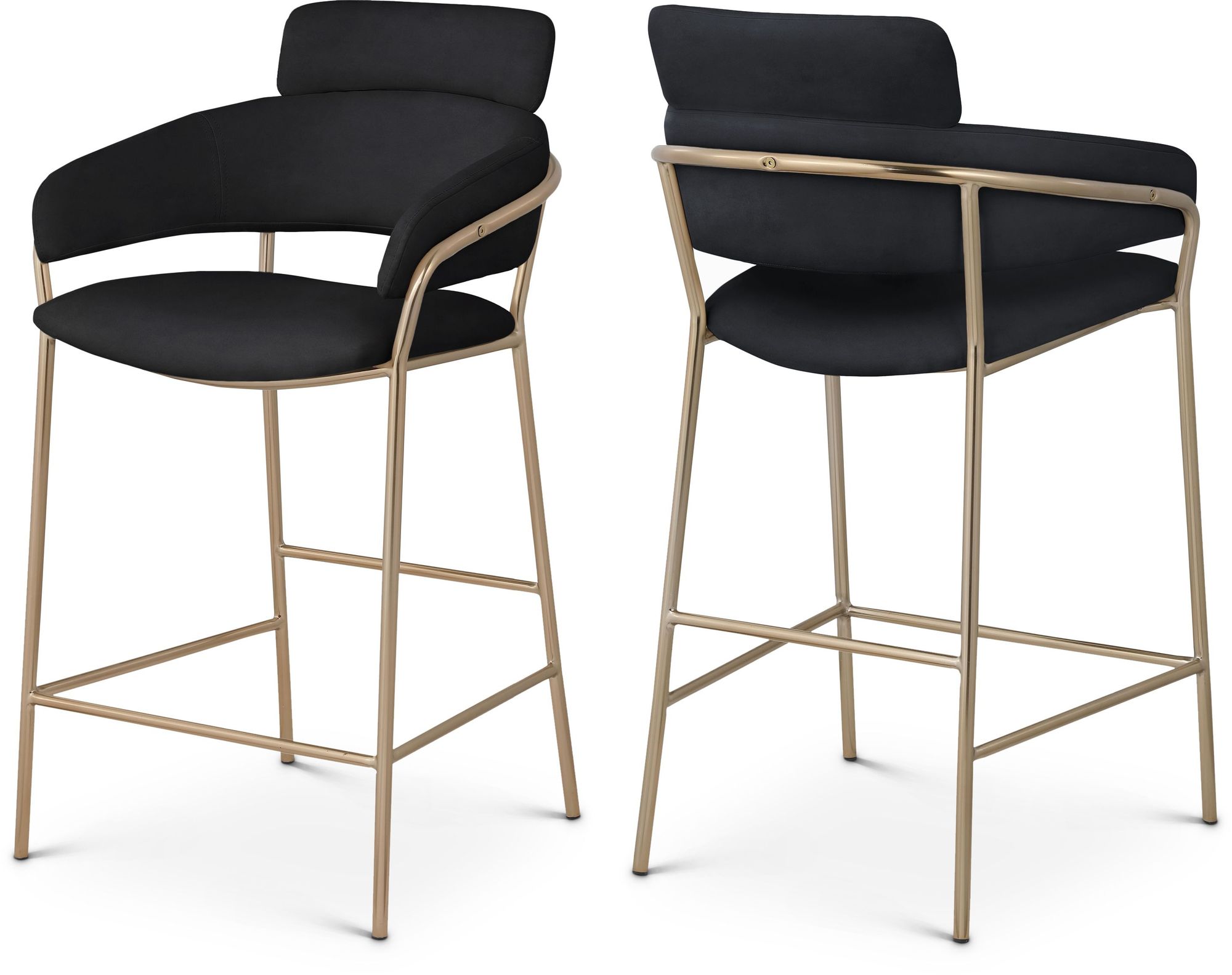 Yara Velvet Counter Stool with Brushed Brass Metal Frame