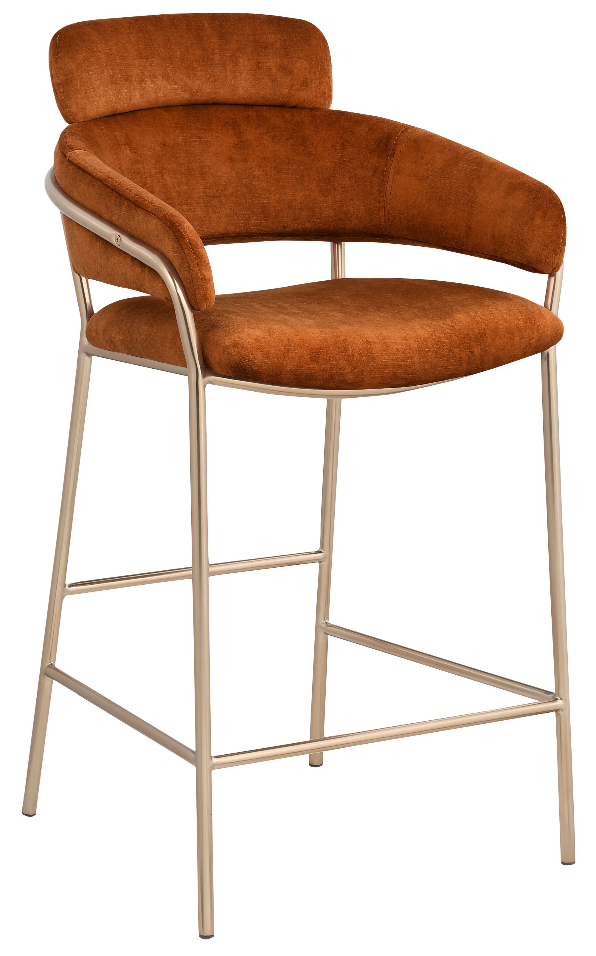 Yara Velvet Counter Stool with Brushed Brass Metal Frame