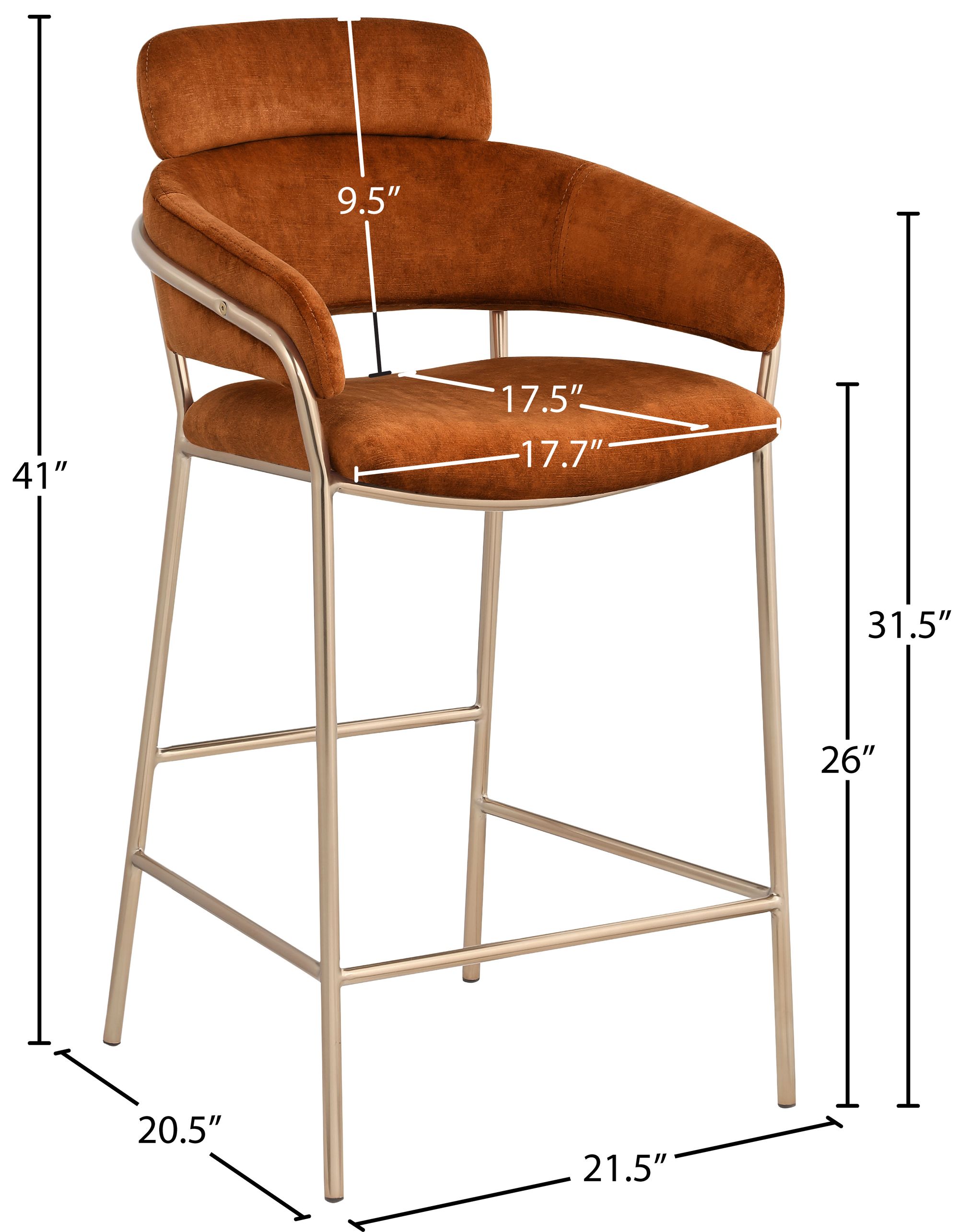 Yara Velvet Counter Stool with Brushed Brass Metal Frame