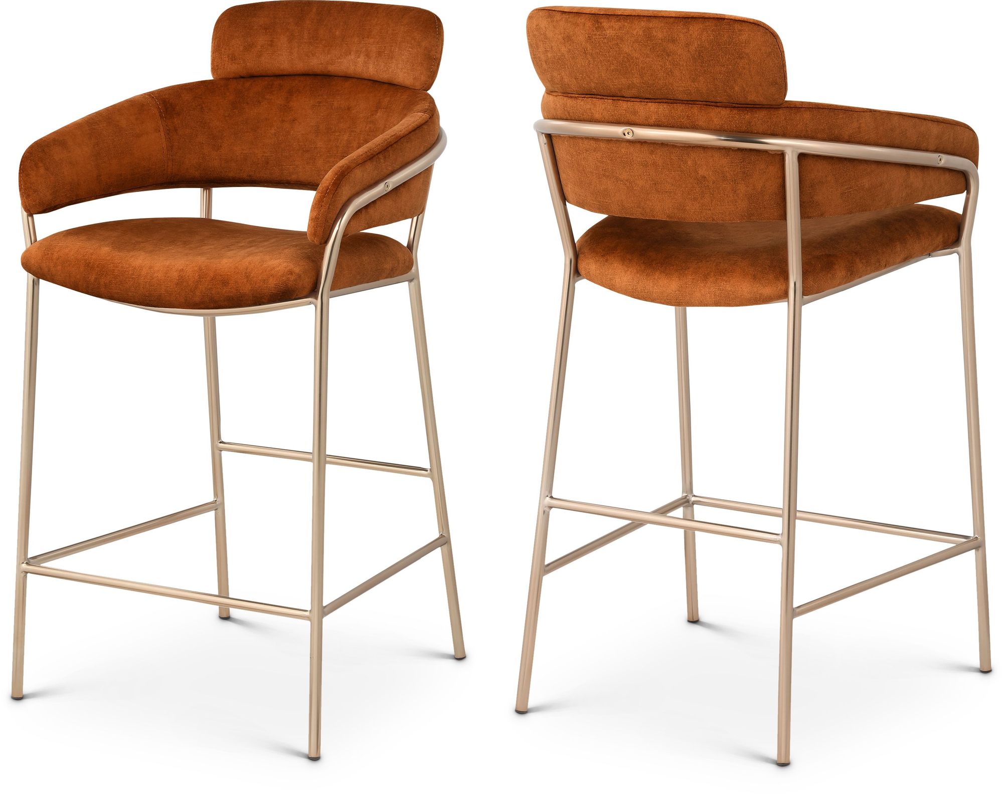 Yara Velvet Counter Stool with Brushed Brass Metal Frame