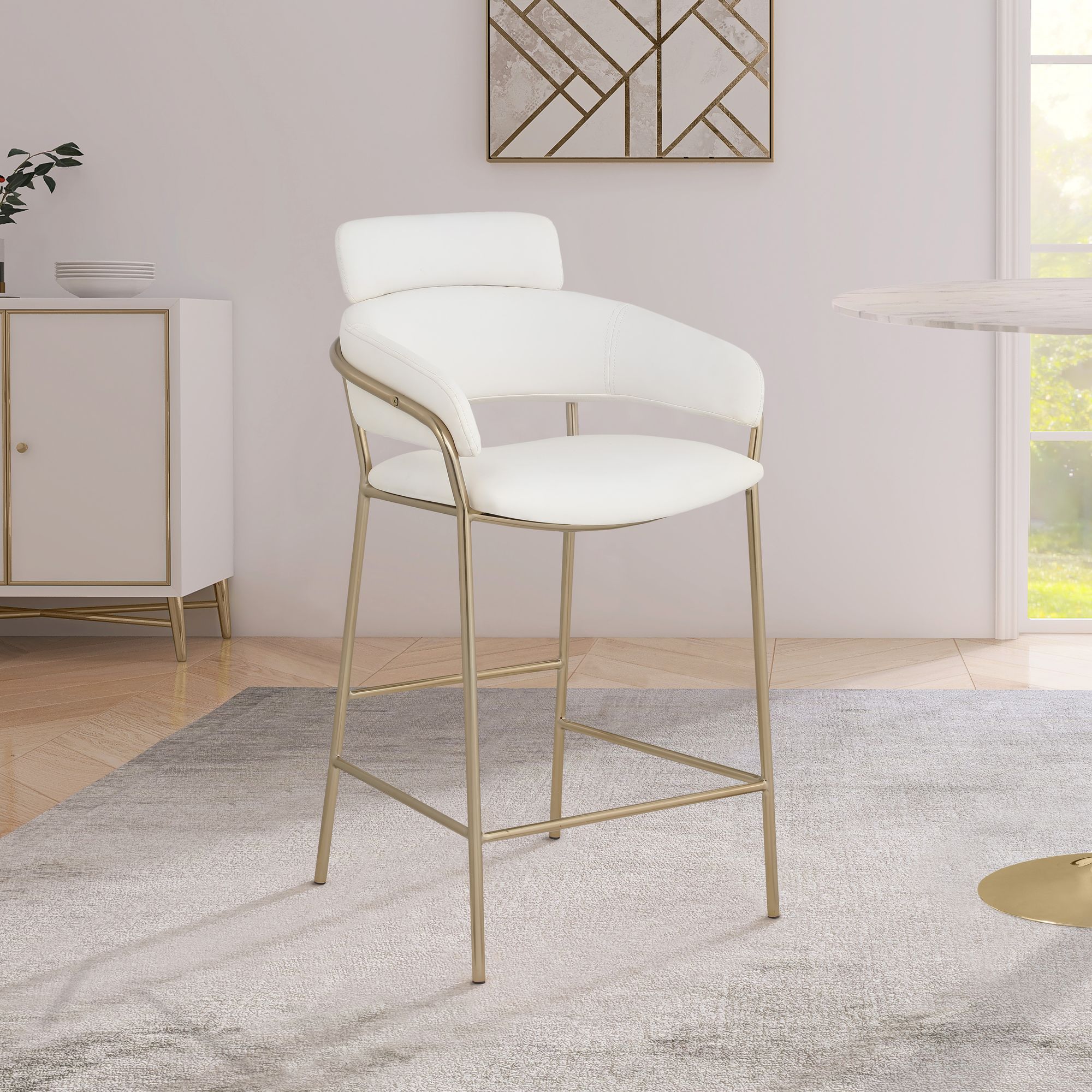 Yara Velvet Counter Stool with Brushed Brass Metal Frame