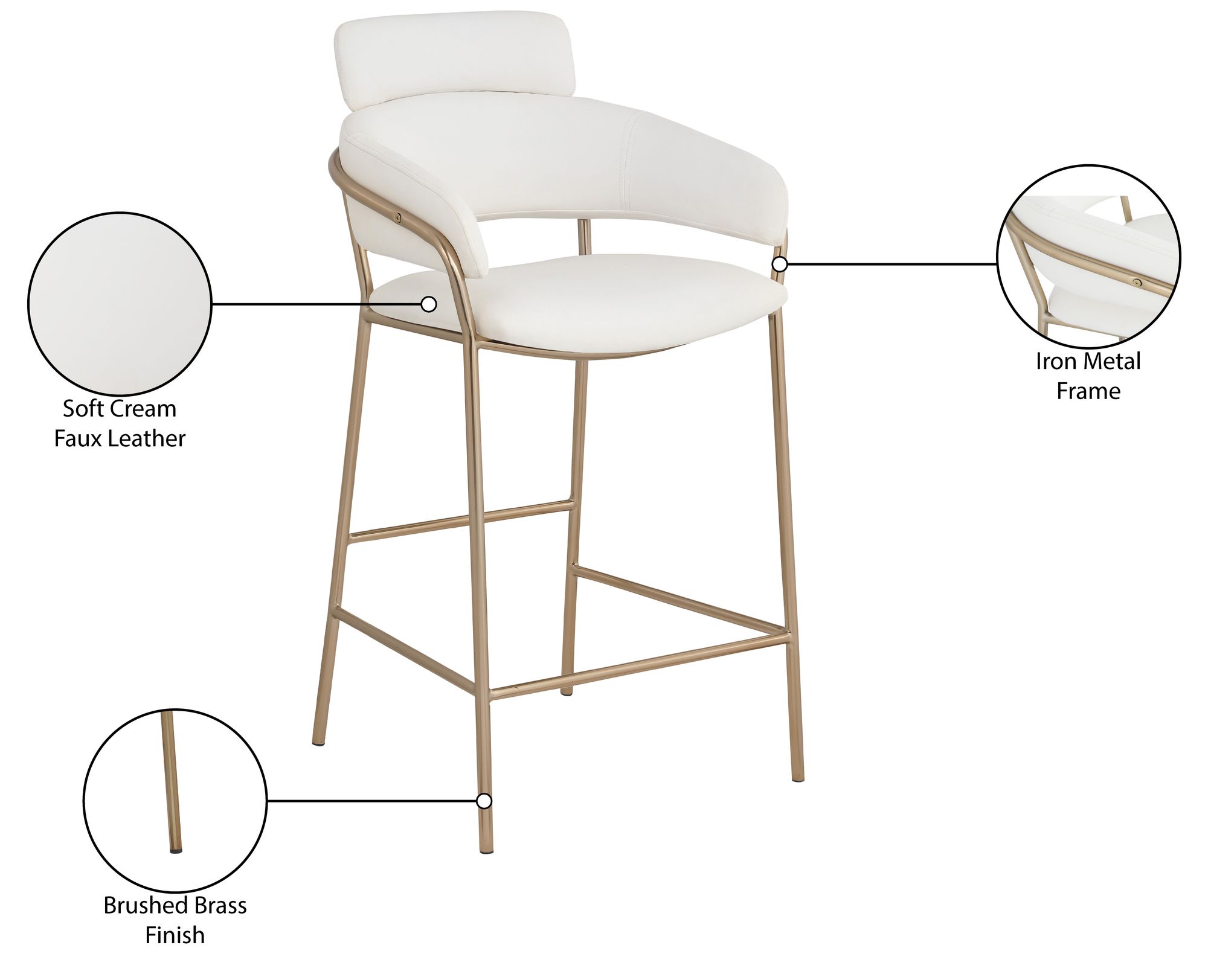 Yara Faux Leather Counter Stool with Brushed Brass Metal Frame