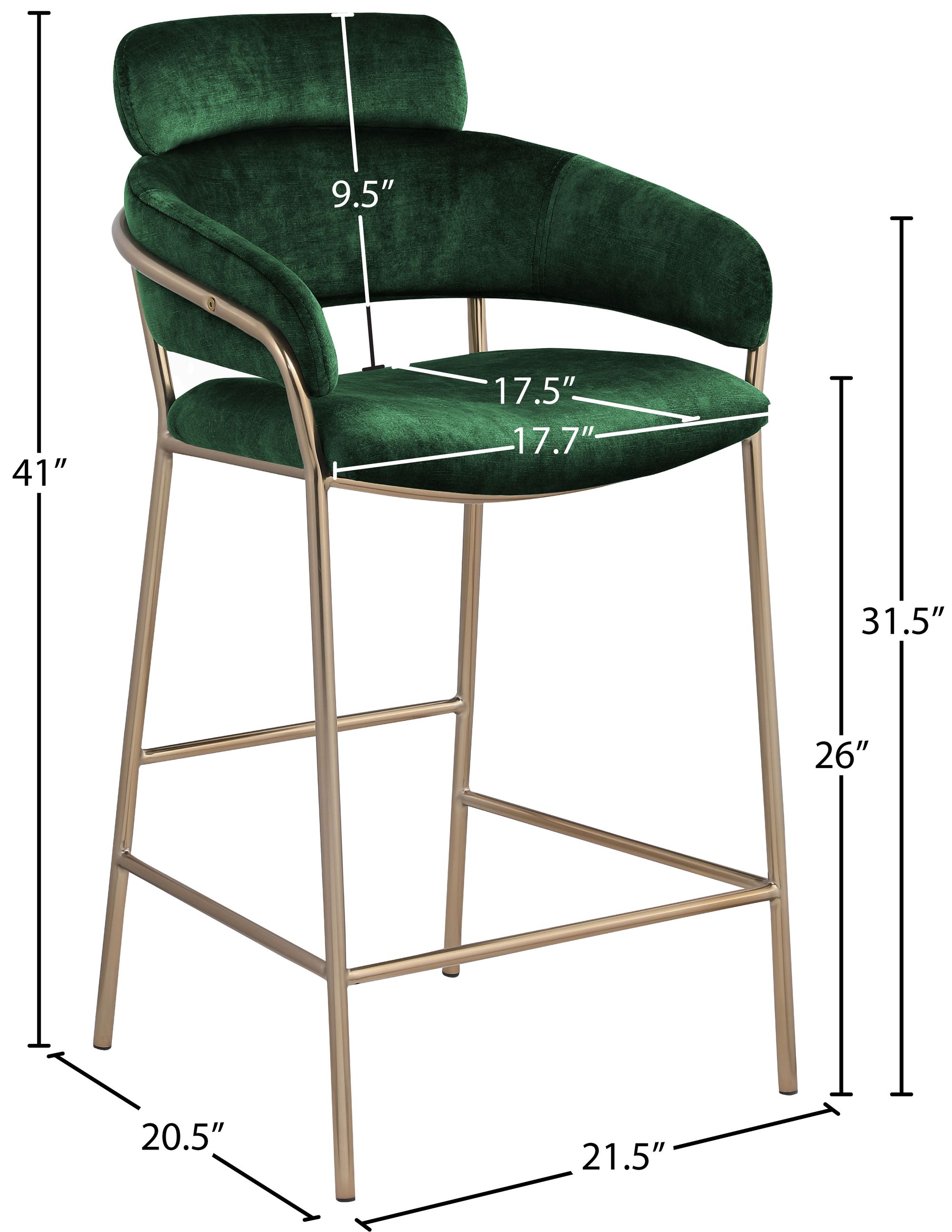 Yara Velvet Counter Stool with Brushed Brass Metal Frame
