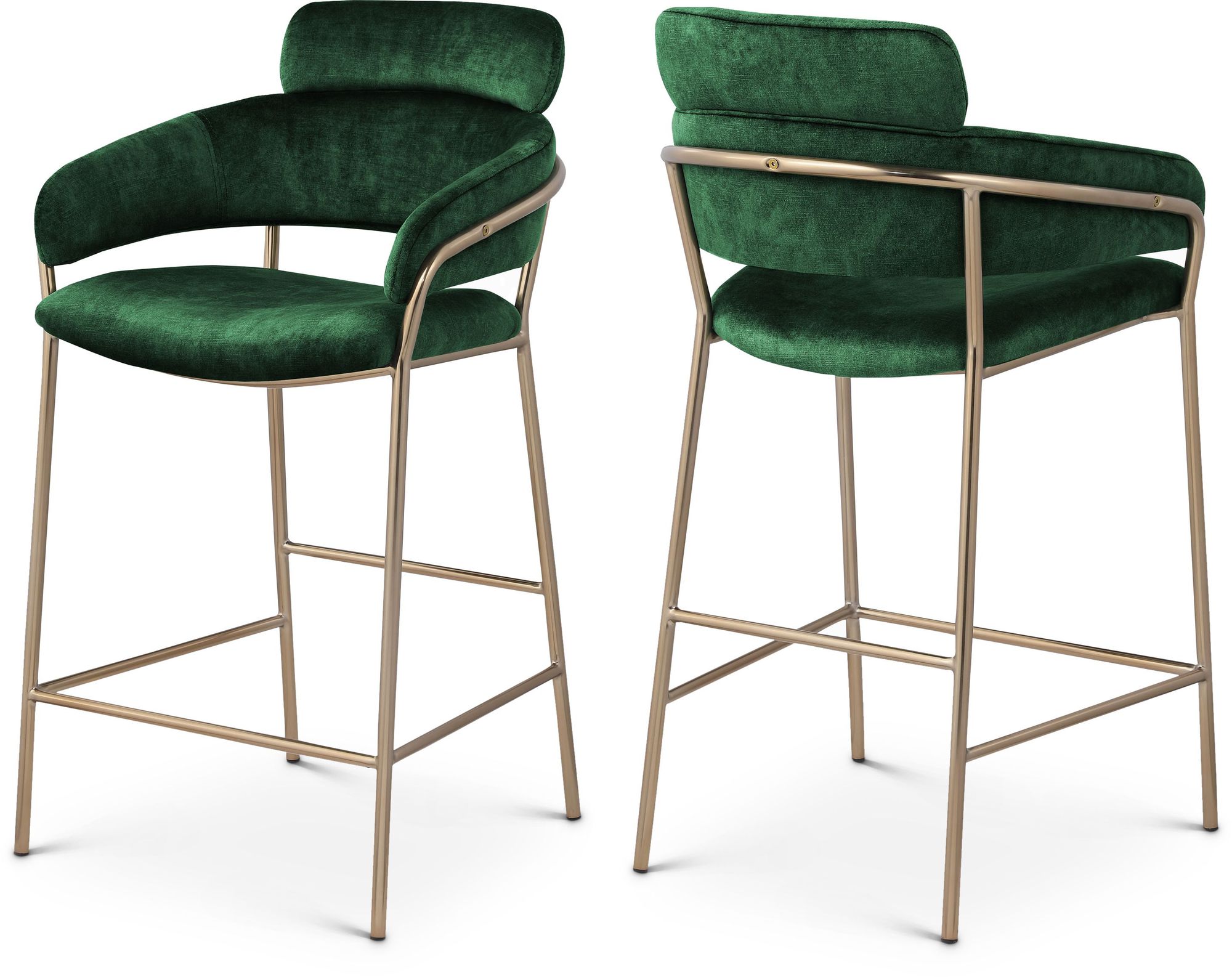 Yara Velvet Counter Stool with Brushed Brass Metal Frame