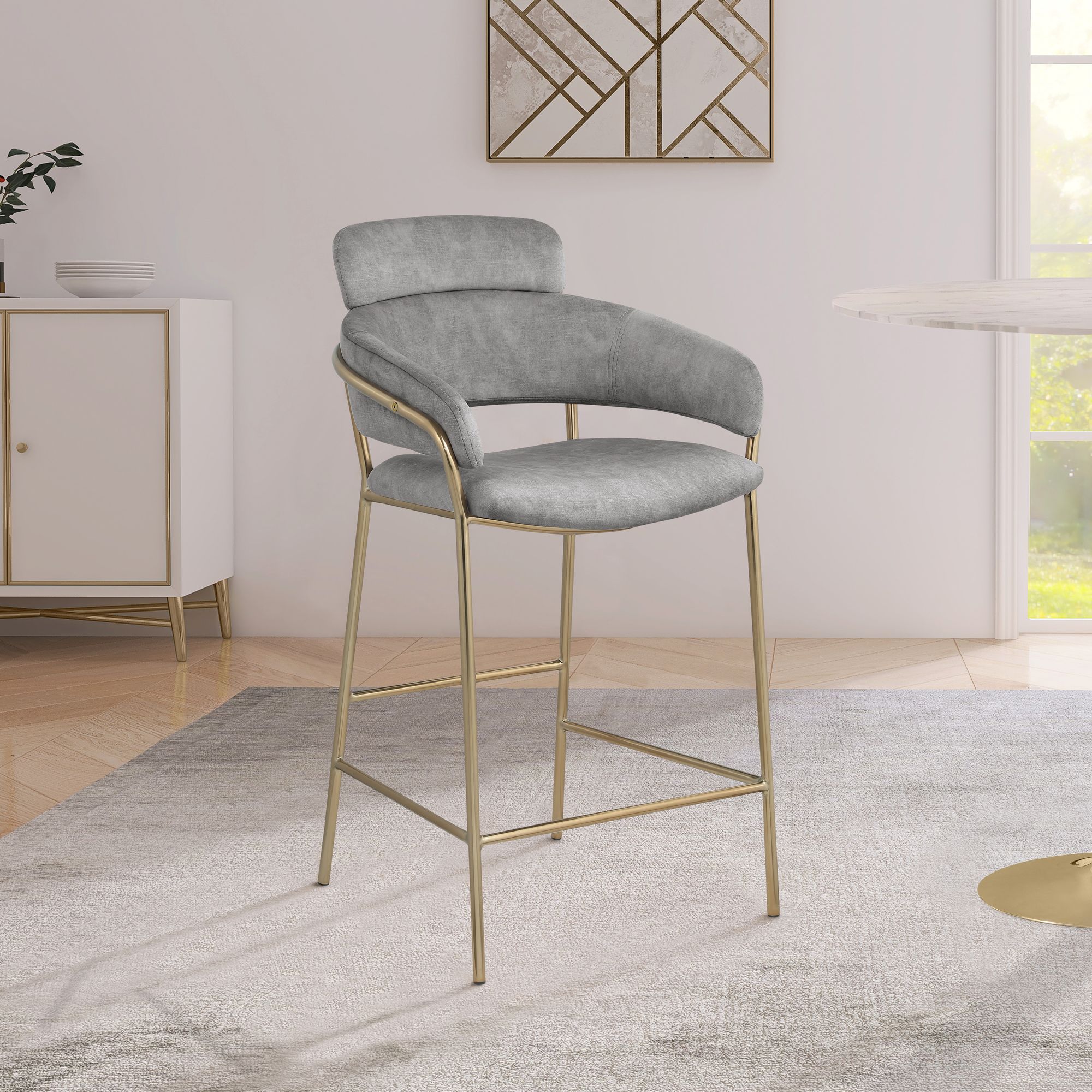 Yara Velvet Counter Stool with Brushed Brass Metal Frame