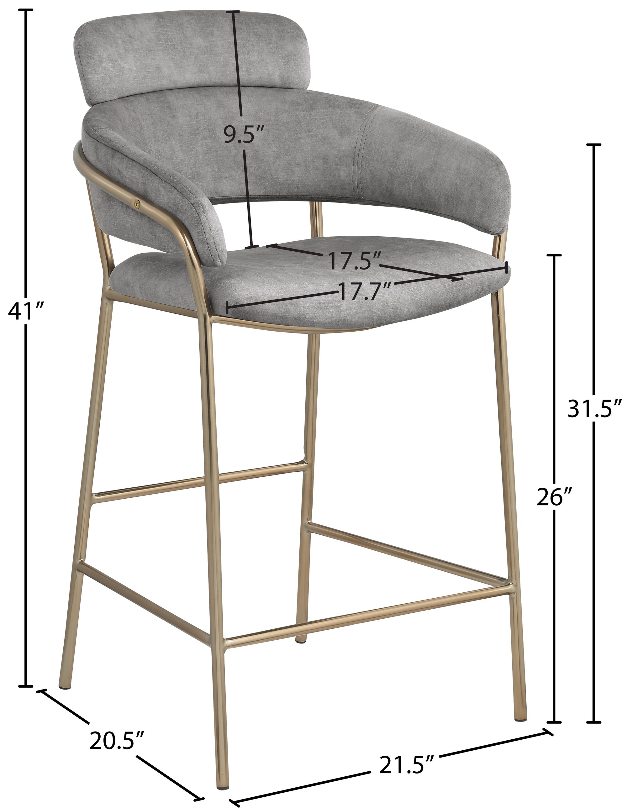 Yara Velvet Counter Stool with Brushed Brass Metal Frame