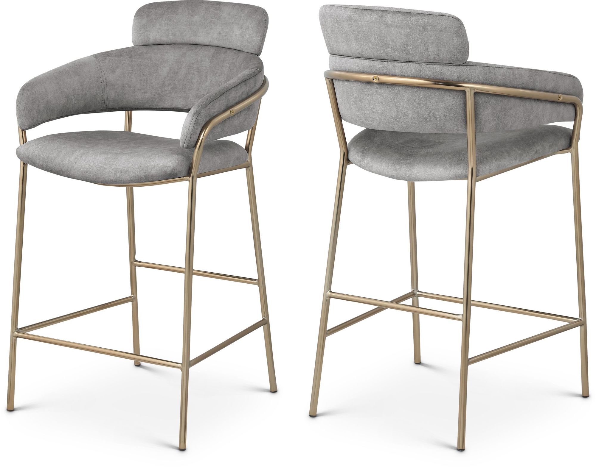 Yara Velvet Counter Stool with Brushed Brass Metal Frame