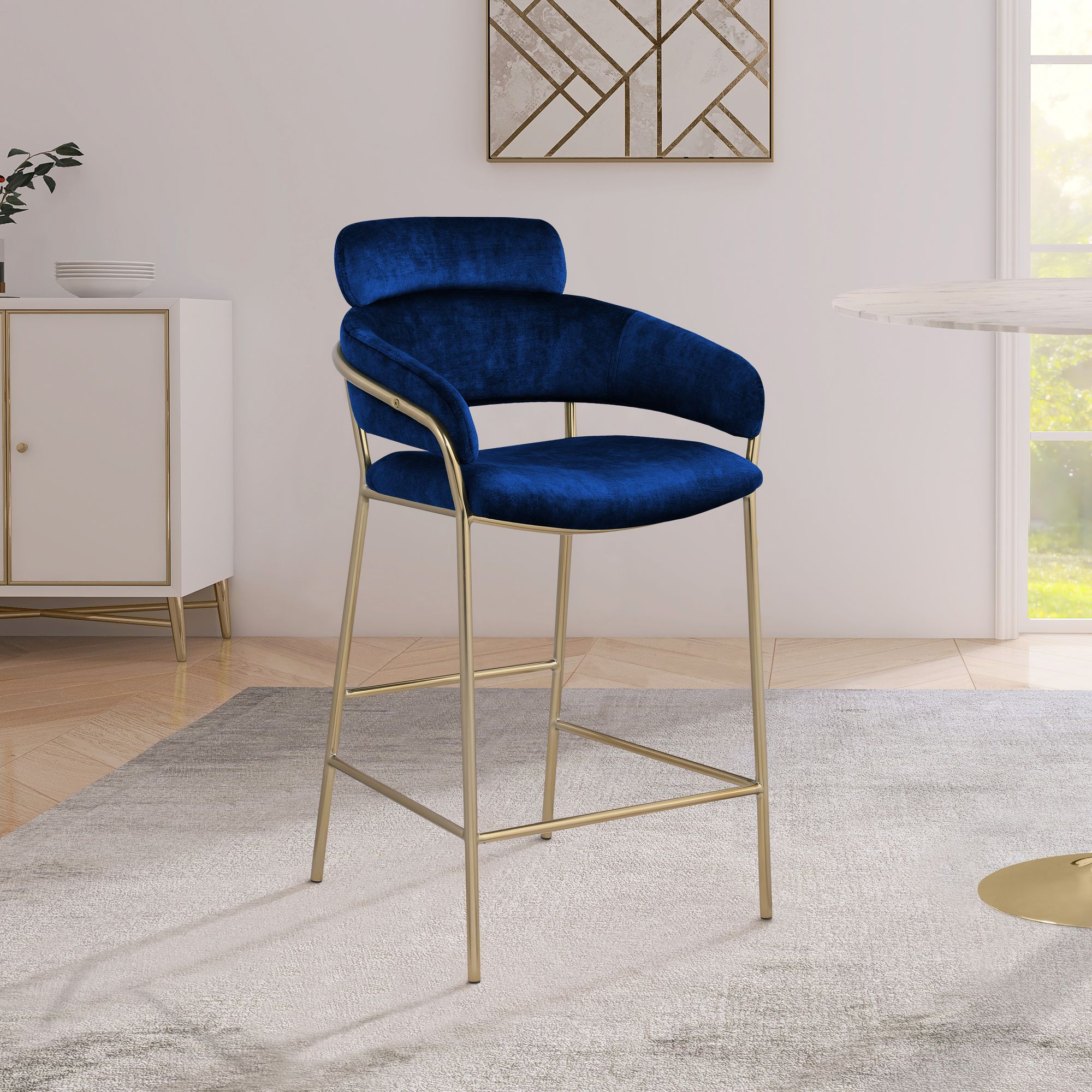 Yara Velvet Counter Stool with Brushed Brass Metal Frame