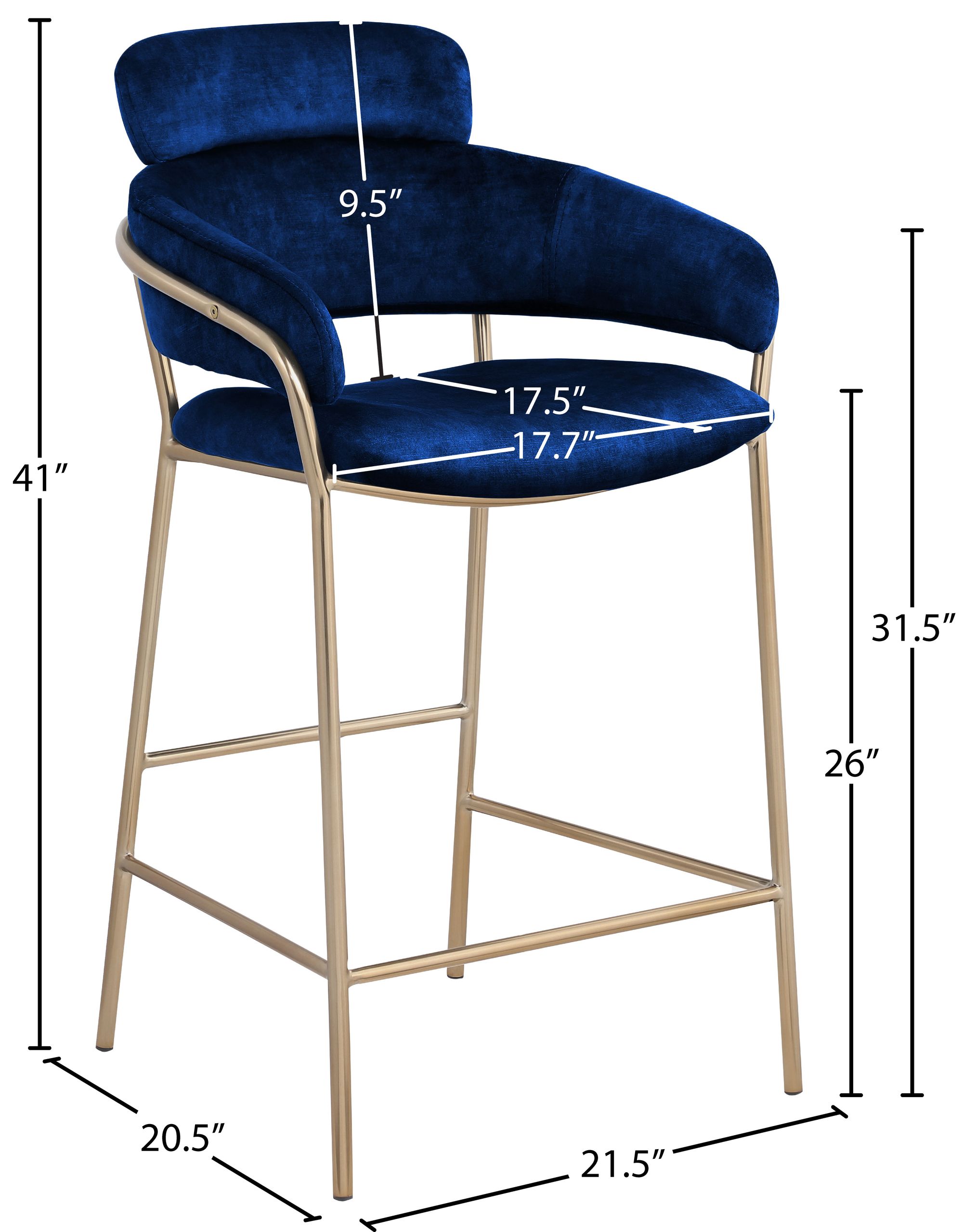 Yara Velvet Counter Stool with Brushed Brass Metal Frame