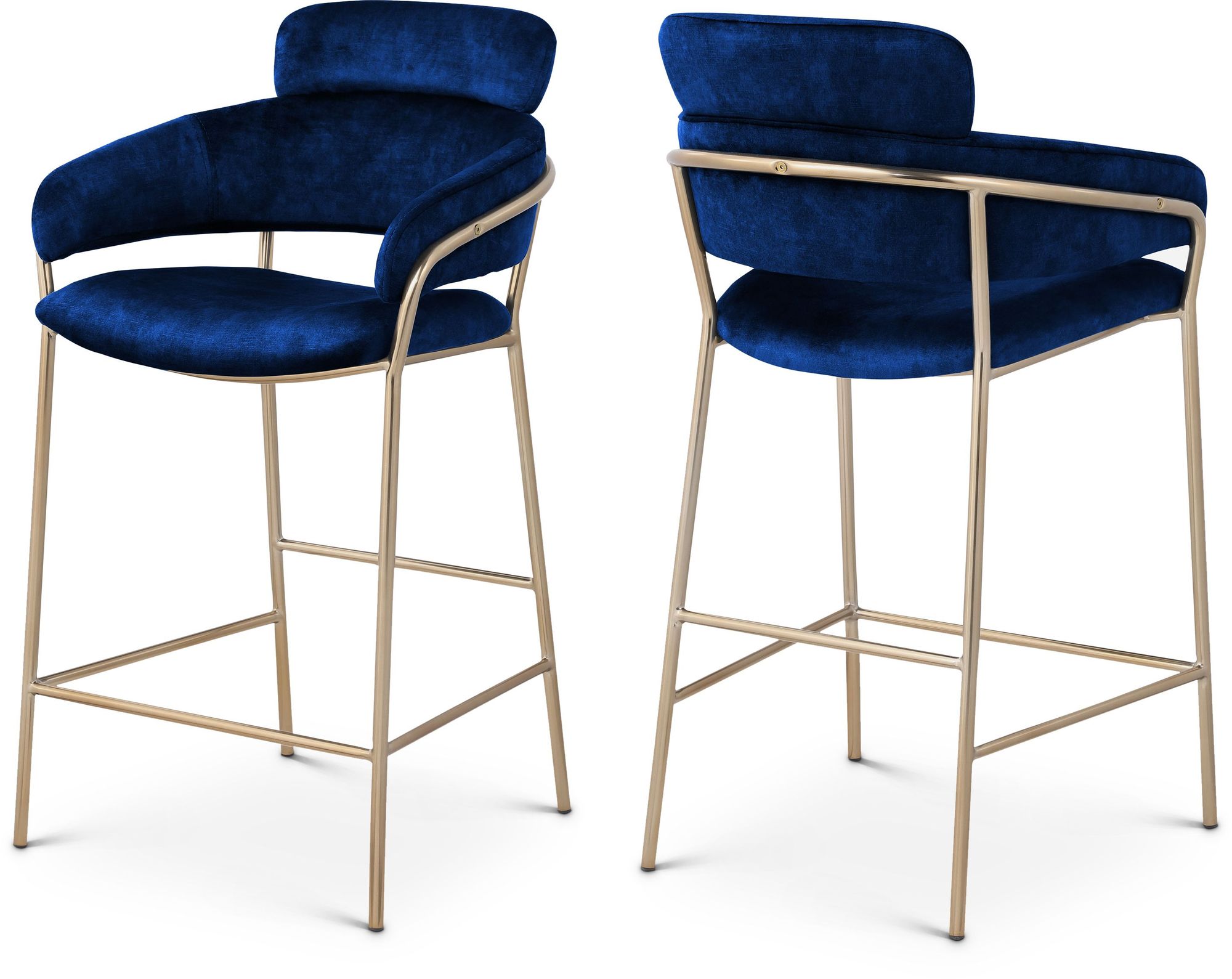 Yara Velvet Counter Stool with Brushed Brass Metal Frame