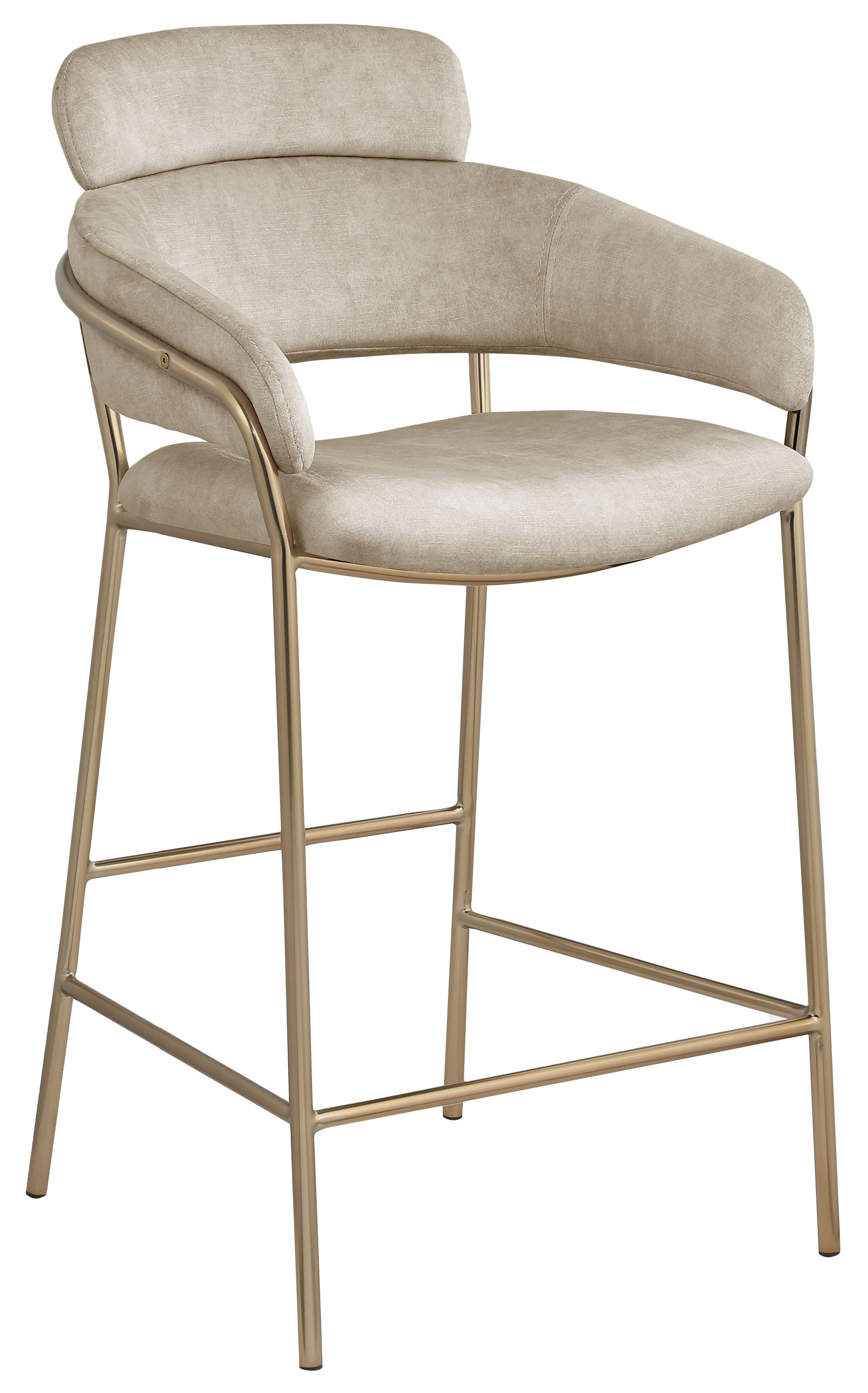 Yara Velvet Counter Stool with Brushed Brass Metal Frame