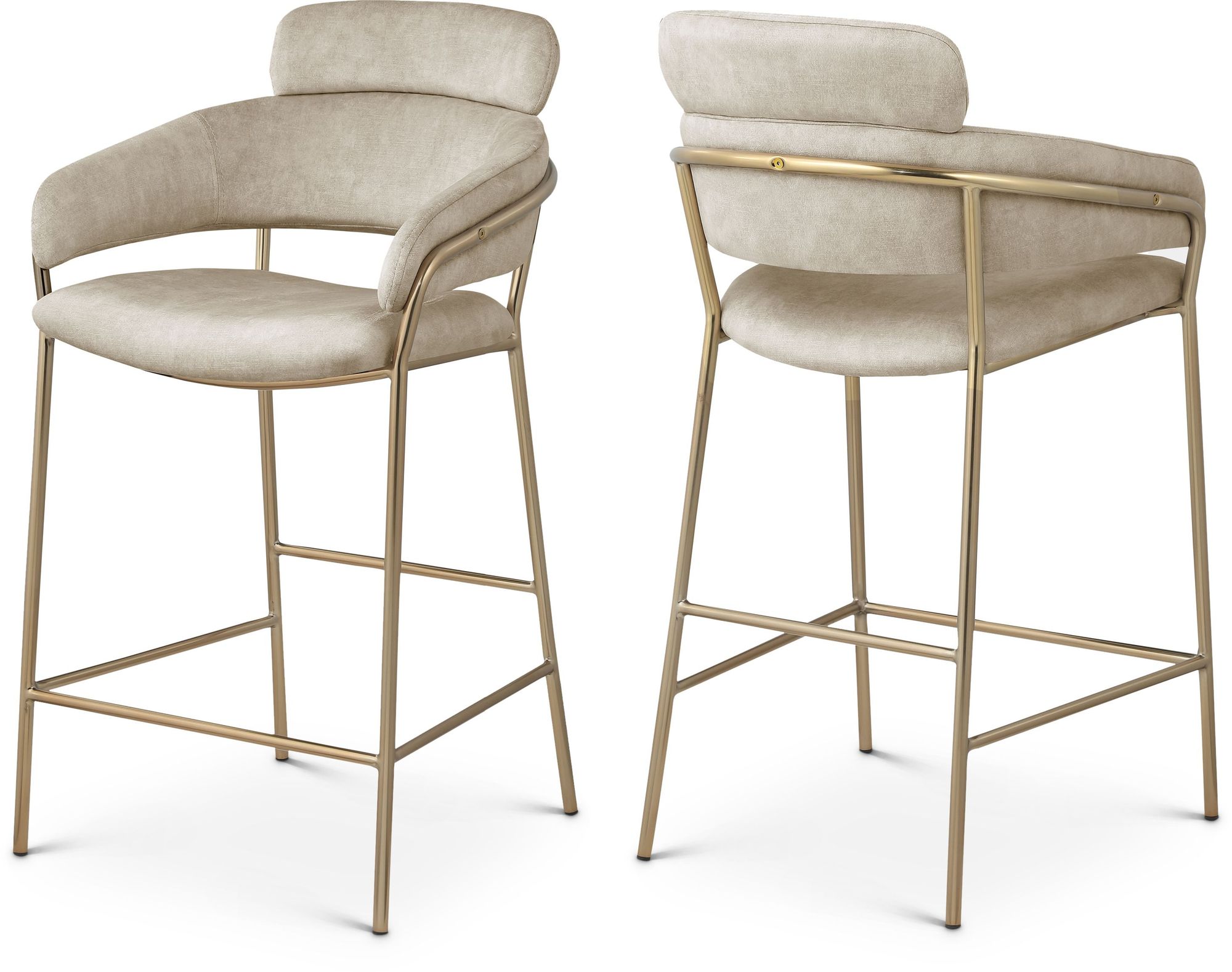 Yara Velvet Counter Stool with Brushed Brass Metal Frame