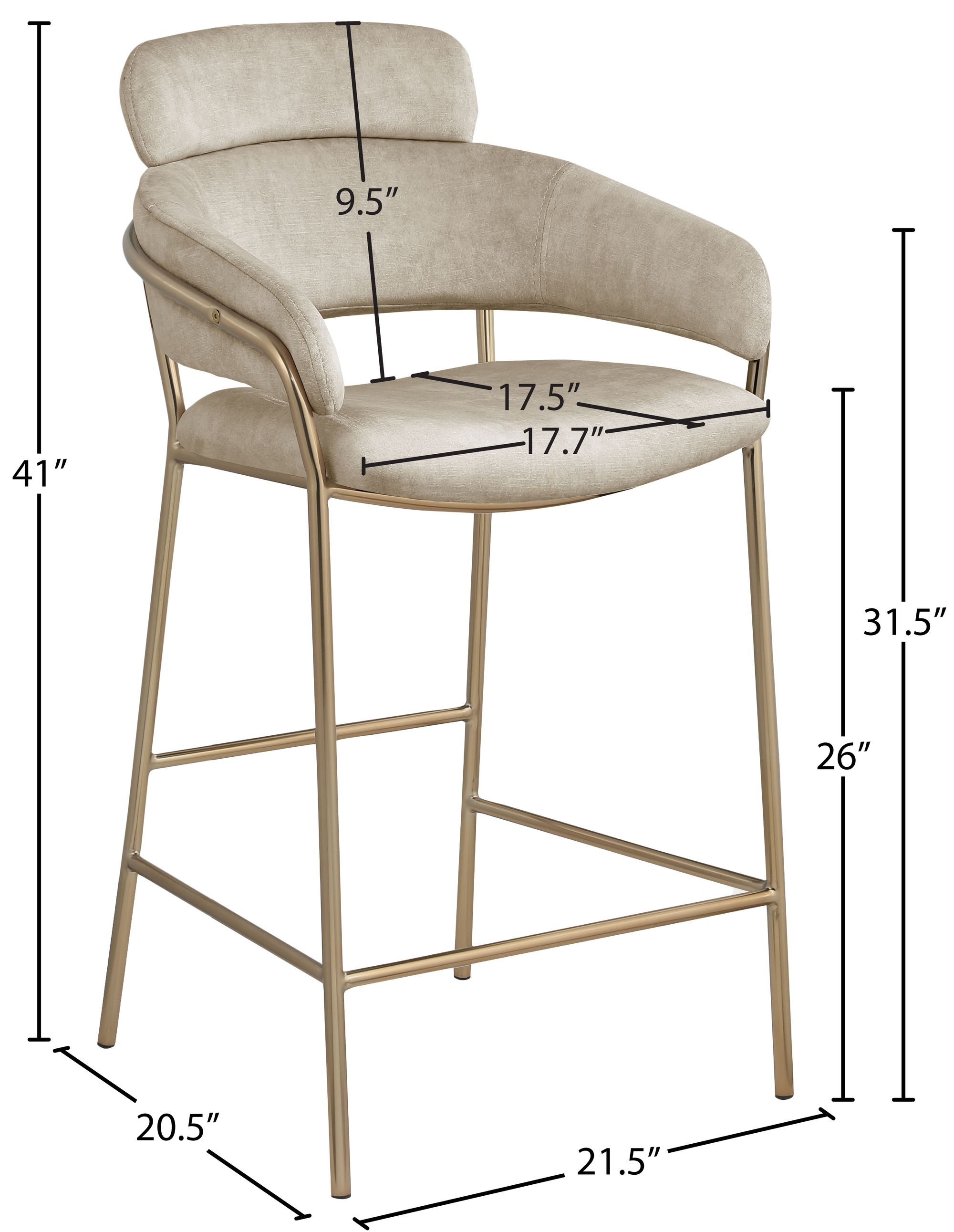 Yara Velvet Counter Stool with Brushed Brass Metal Frame