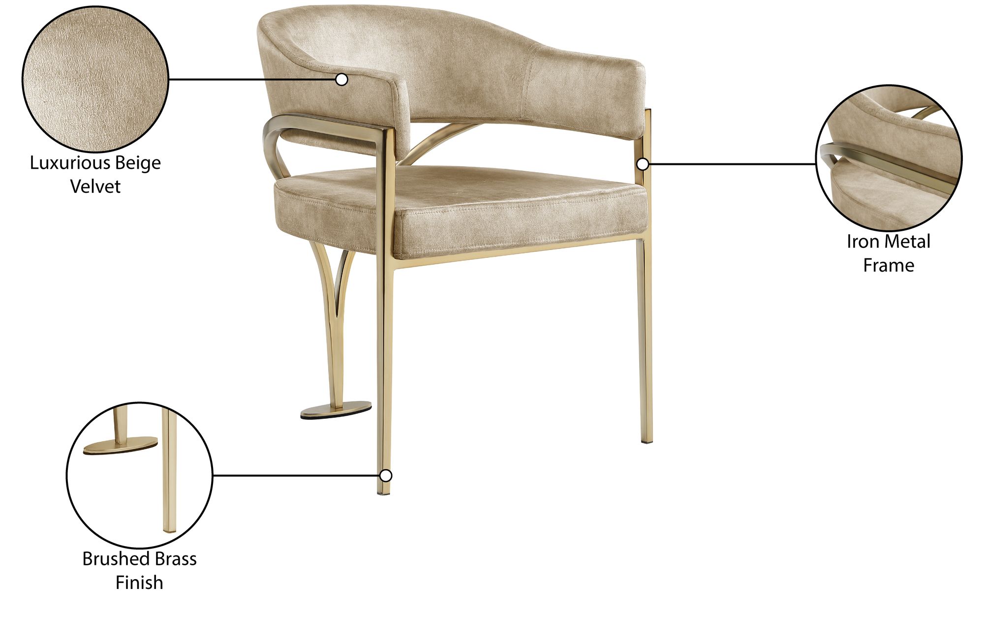 Madelyn Velvet Dining Chair with Brushed Brass Frame