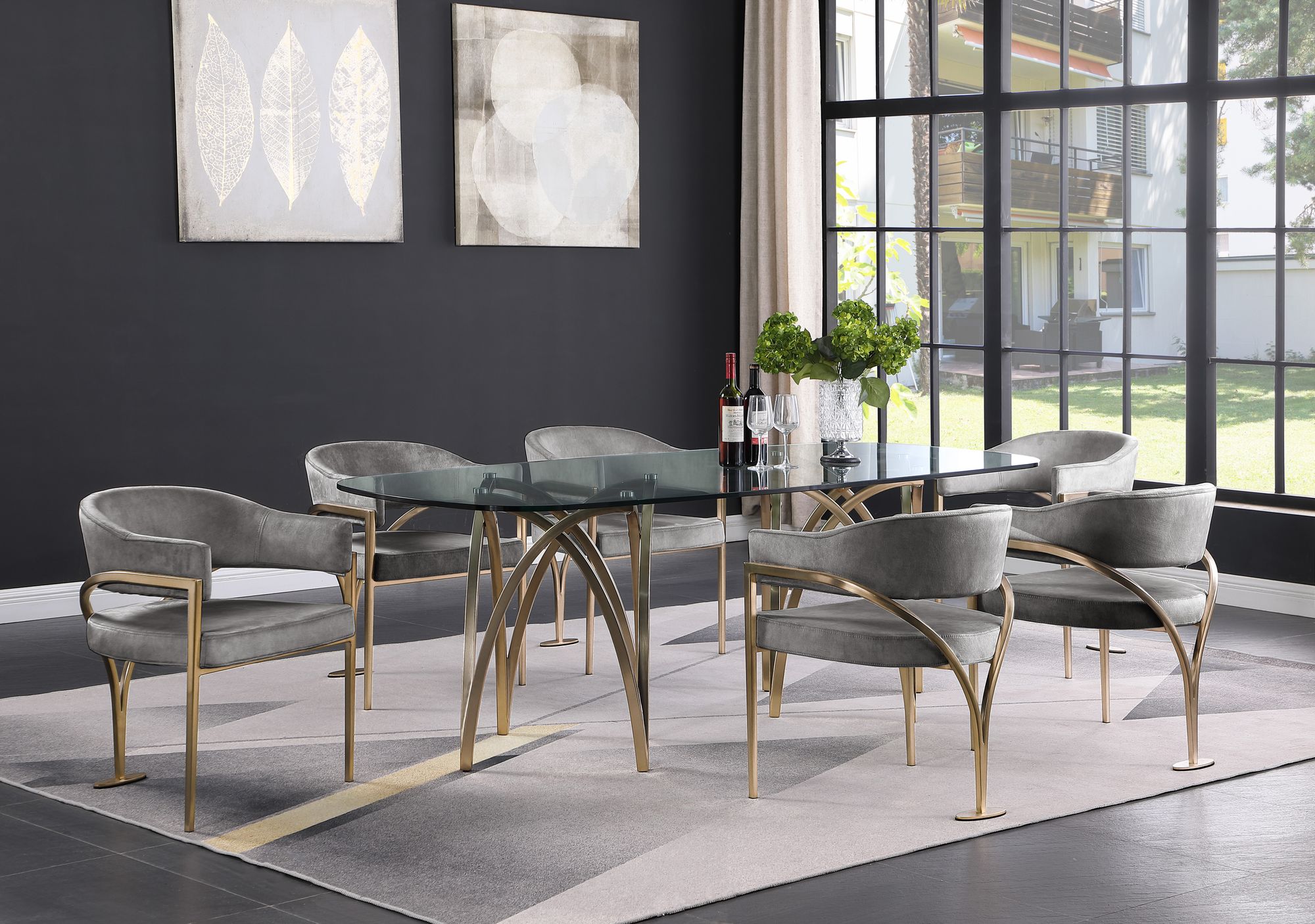 Madelyn Velvet Dining Chair with Brushed Brass Frame