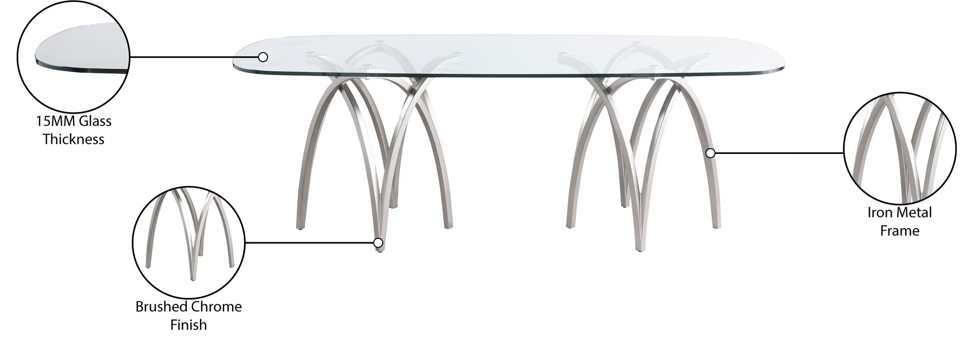 Madelyn 91" Rectangular Dining Table with Brushed Chrome Base