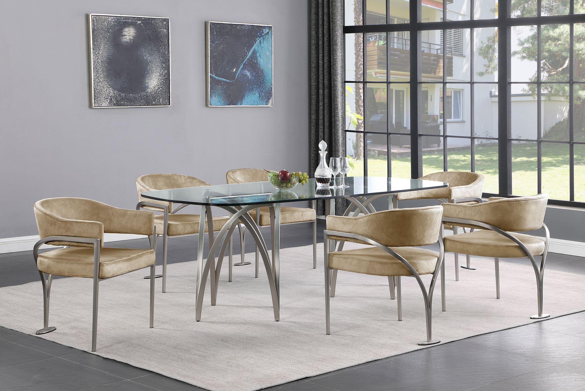 Madelyn Velvet Dining Chair with Brushed Chrome Metal Frame