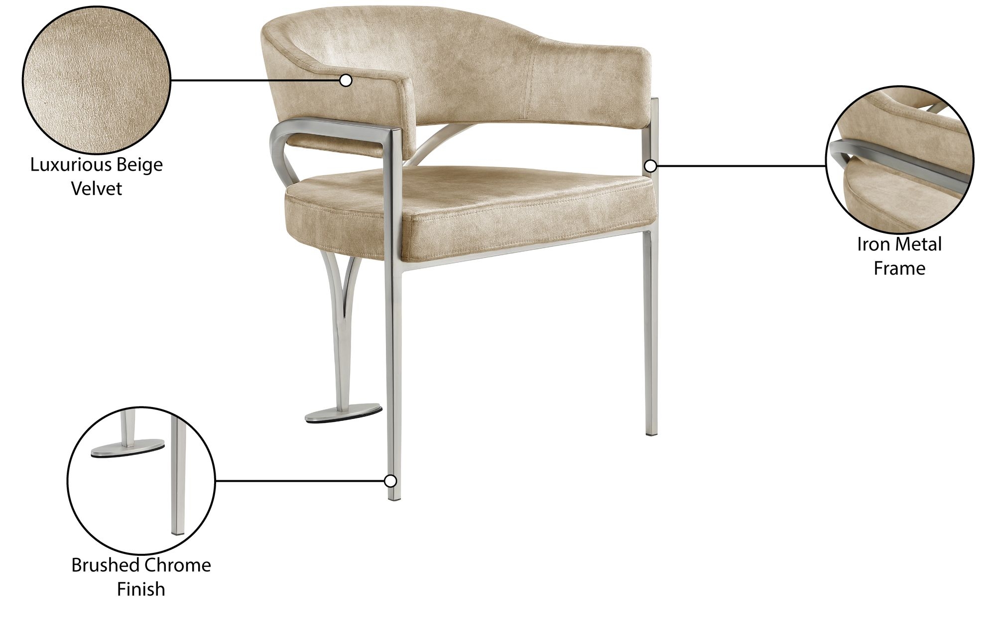 Madelyn Velvet Dining Chair with Brushed Chrome Metal Frame