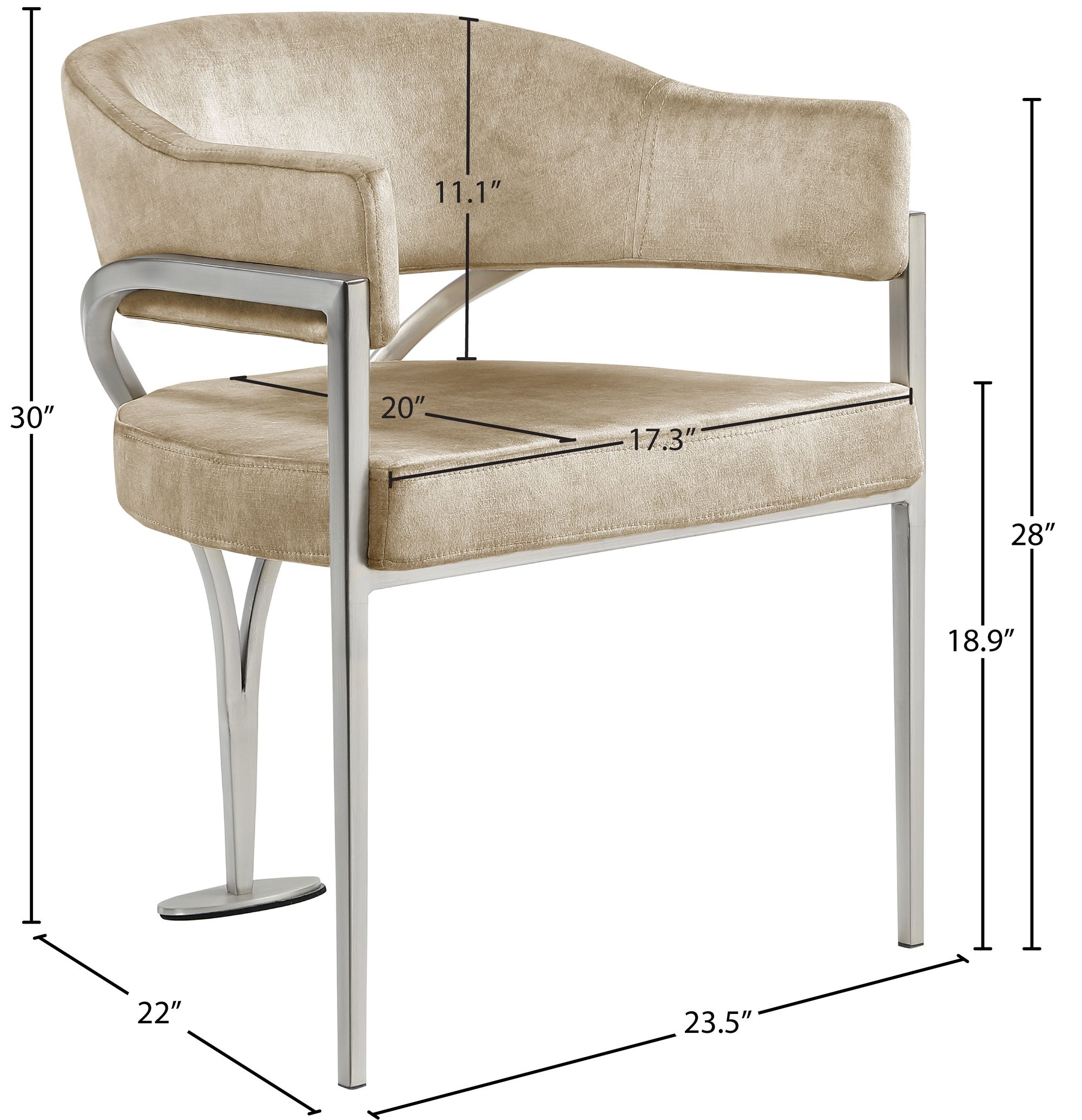Madelyn Velvet Dining Chair with Brushed Chrome Metal Frame