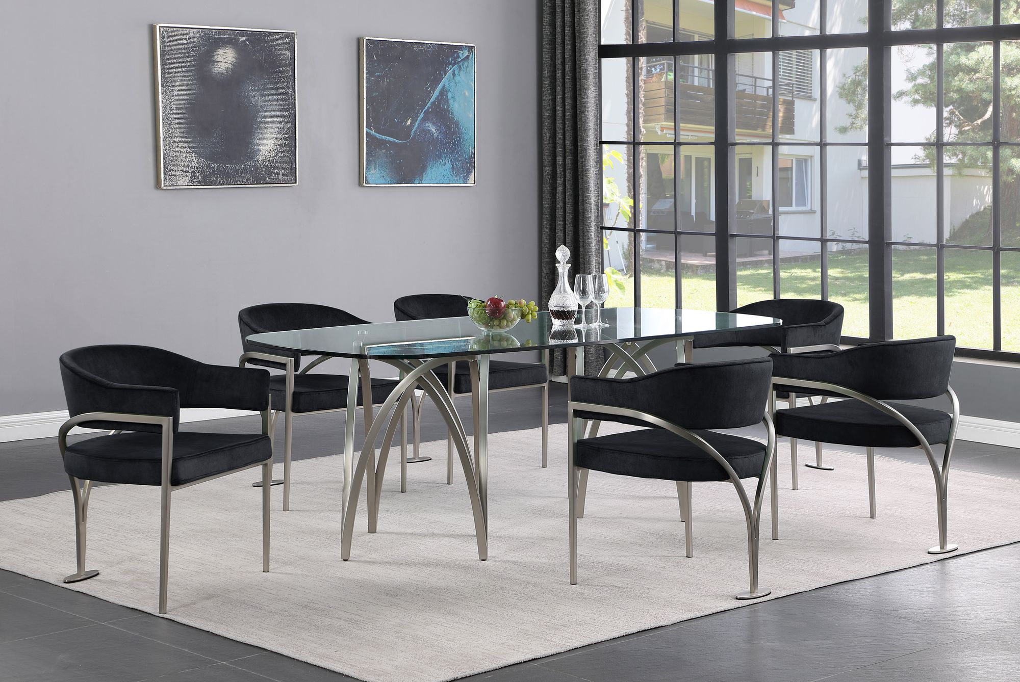 Madelyn Velvet Dining Chair with Brushed Chrome Metal Frame