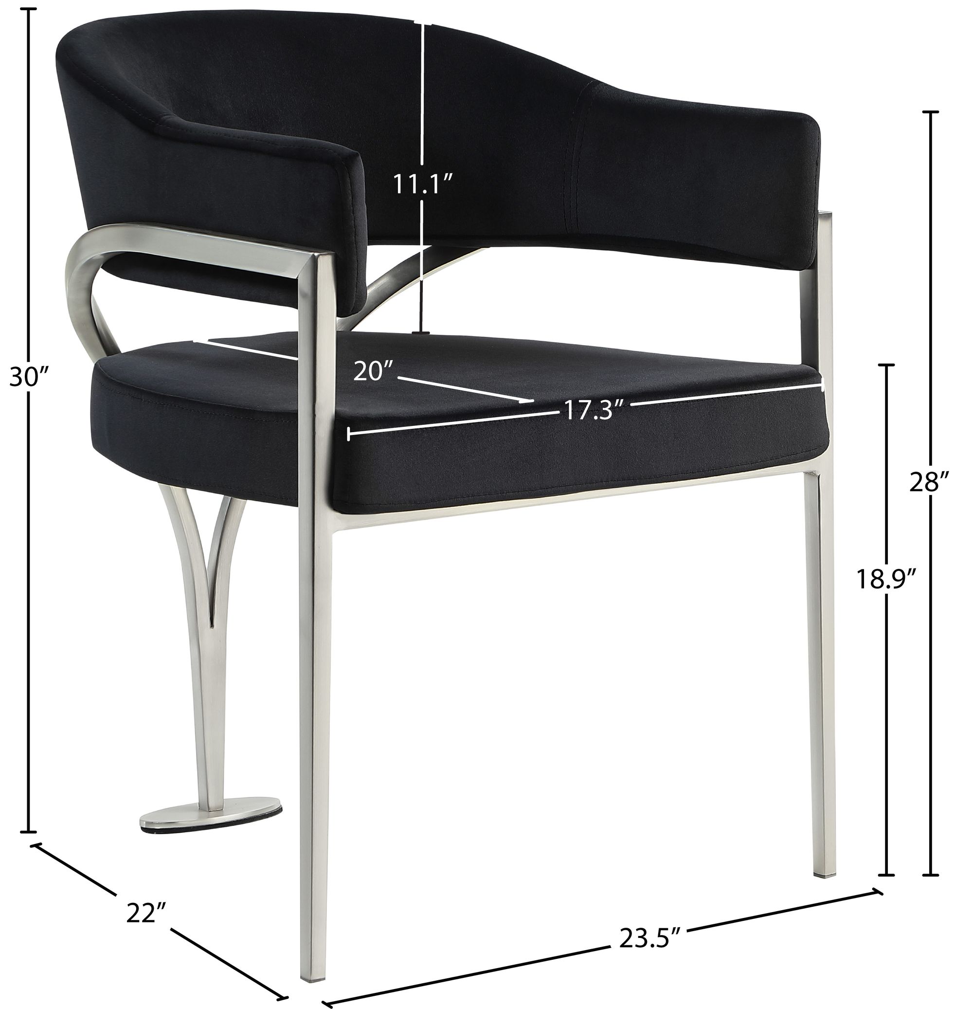 Madelyn Velvet Dining Chair with Brushed Chrome Metal Frame