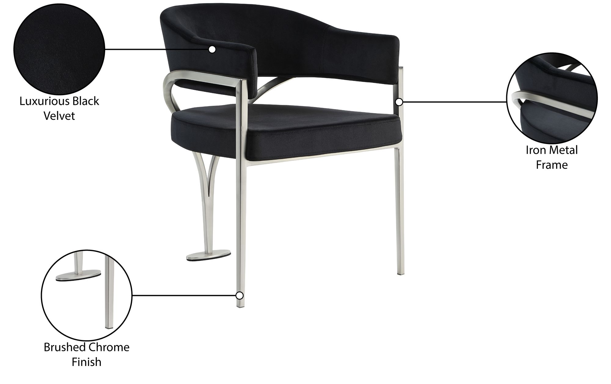 Madelyn Velvet Dining Chair with Brushed Chrome Metal Frame