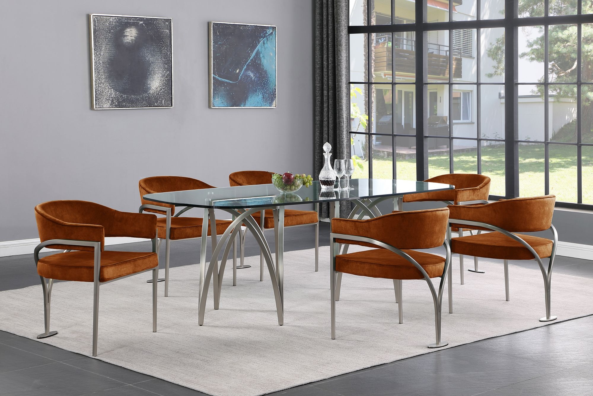 Madelyn Velvet Dining Chair with Brushed Chrome Metal Frame