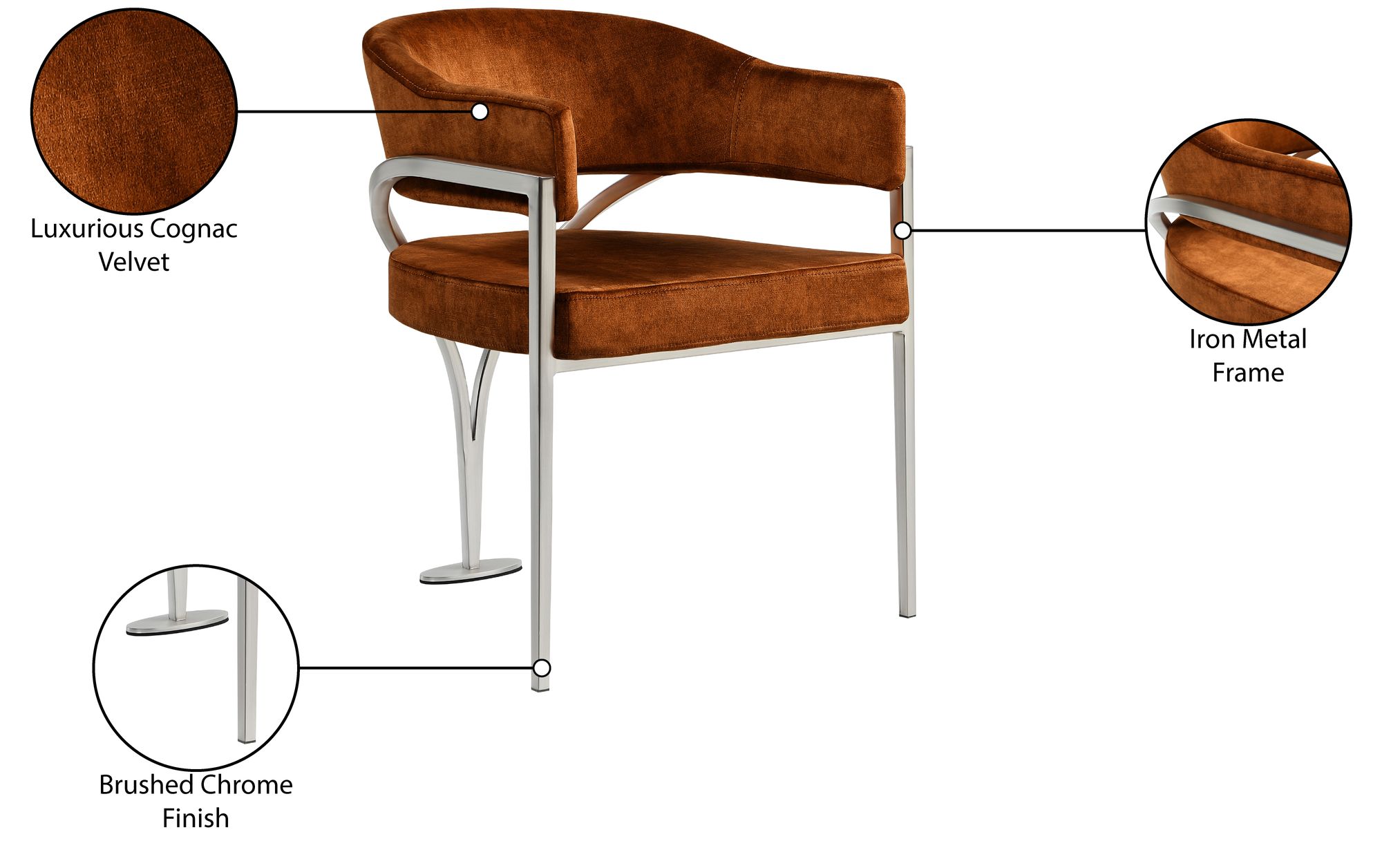 Madelyn Velvet Dining Chair with Brushed Chrome Metal Frame