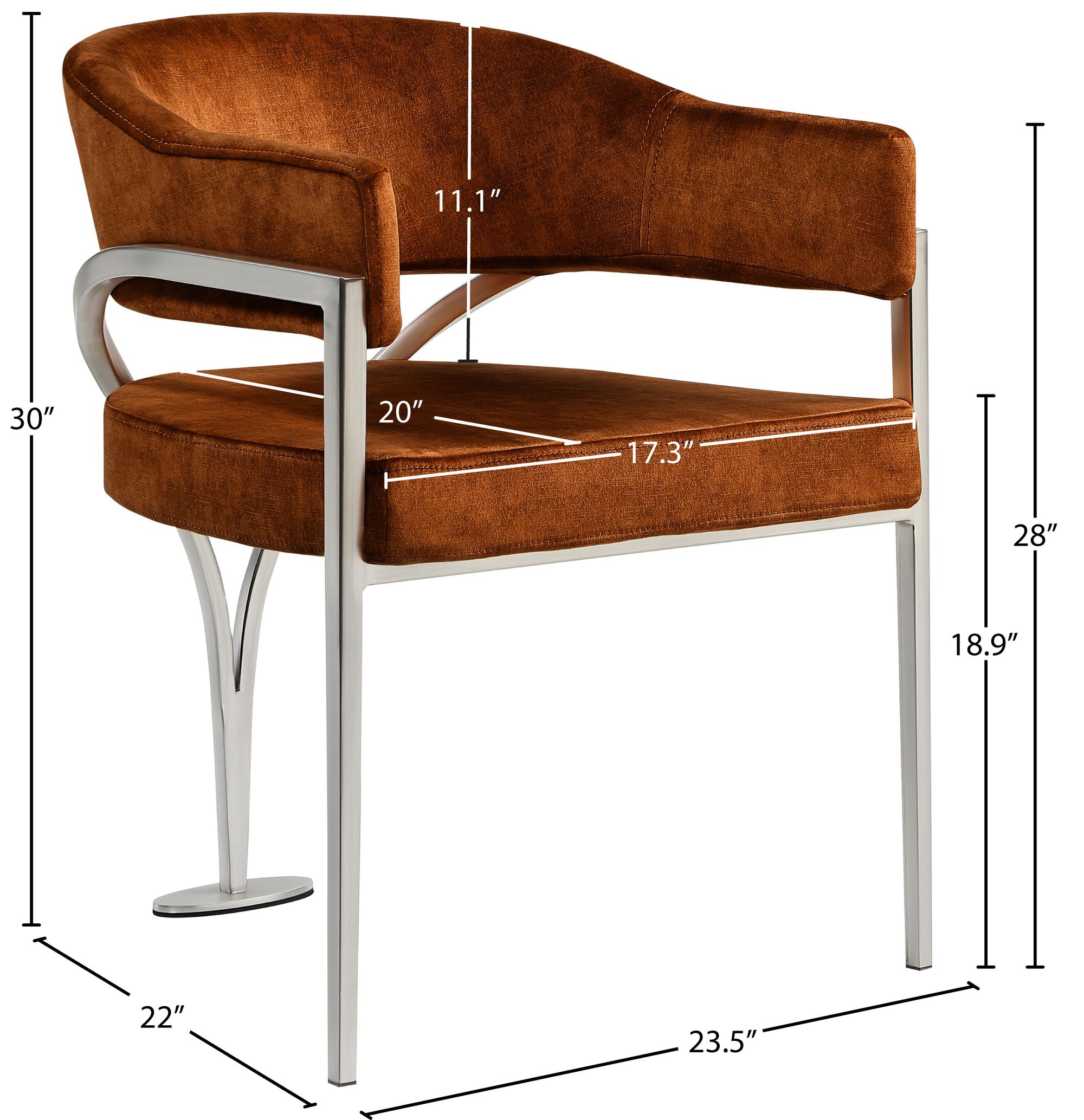 Madelyn Velvet Dining Chair with Brushed Chrome Metal Frame