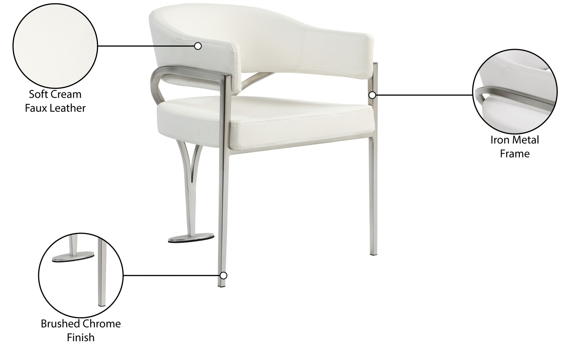 Madelyn Faux Leather Dining Chair with Brushed Chrome Metal Frame