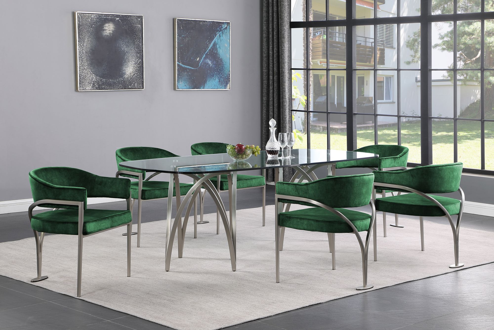 Madelyn Velvet Dining Chair with Brushed Chrome Metal Frame