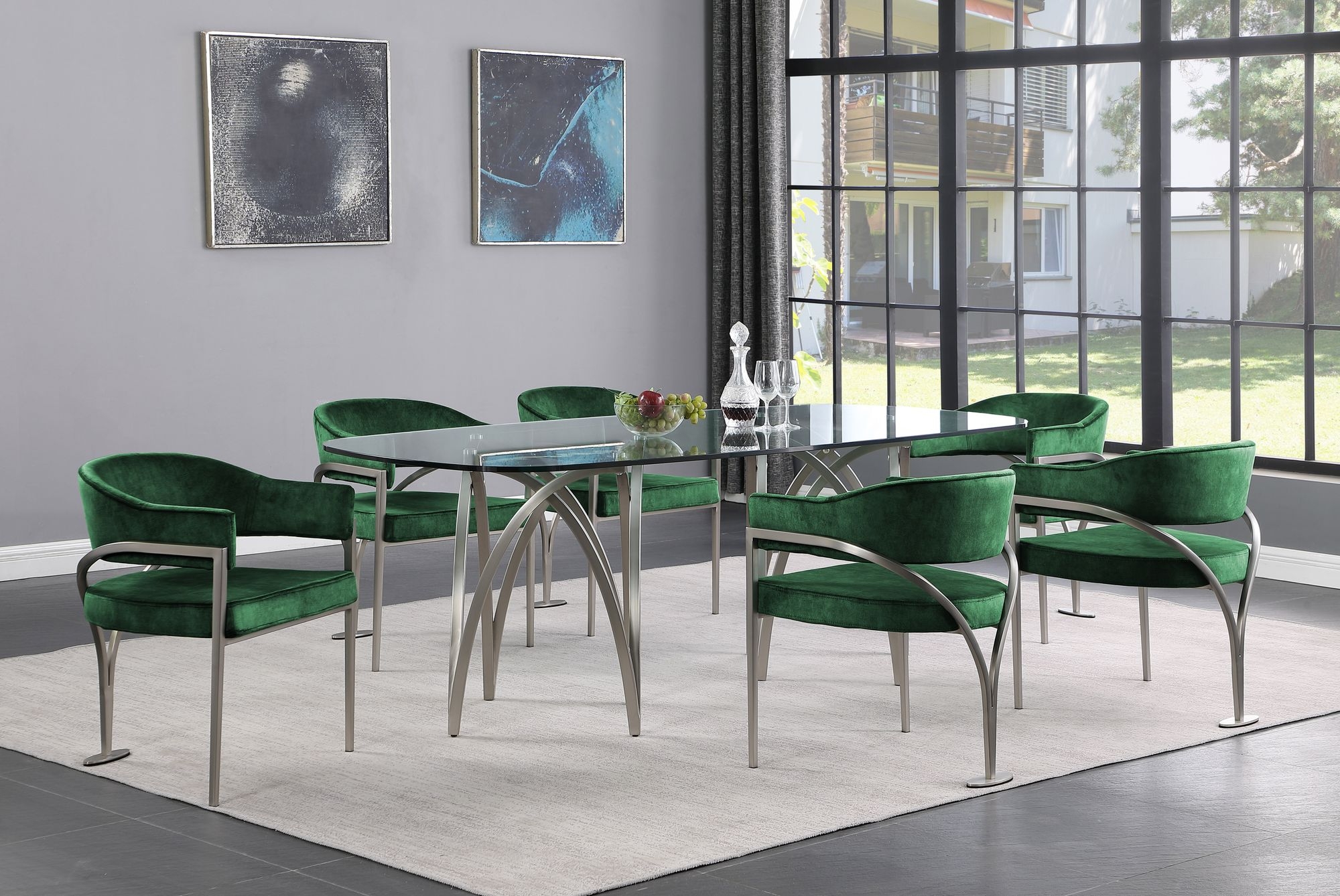 Madelyn Velvet Dining Chair with Brushed Chrome Metal Frame