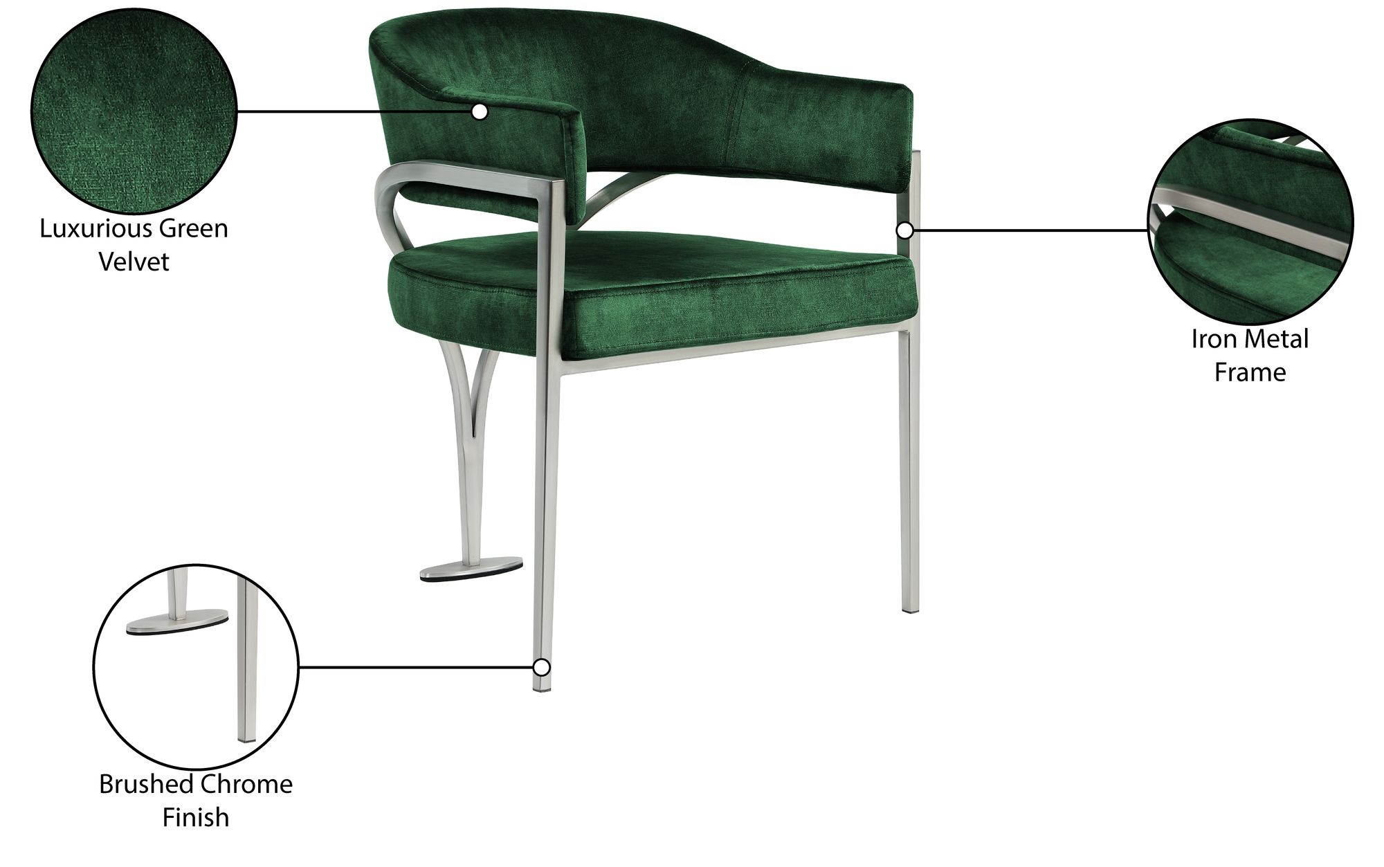Madelyn Velvet Dining Chair with Brushed Chrome Metal Frame