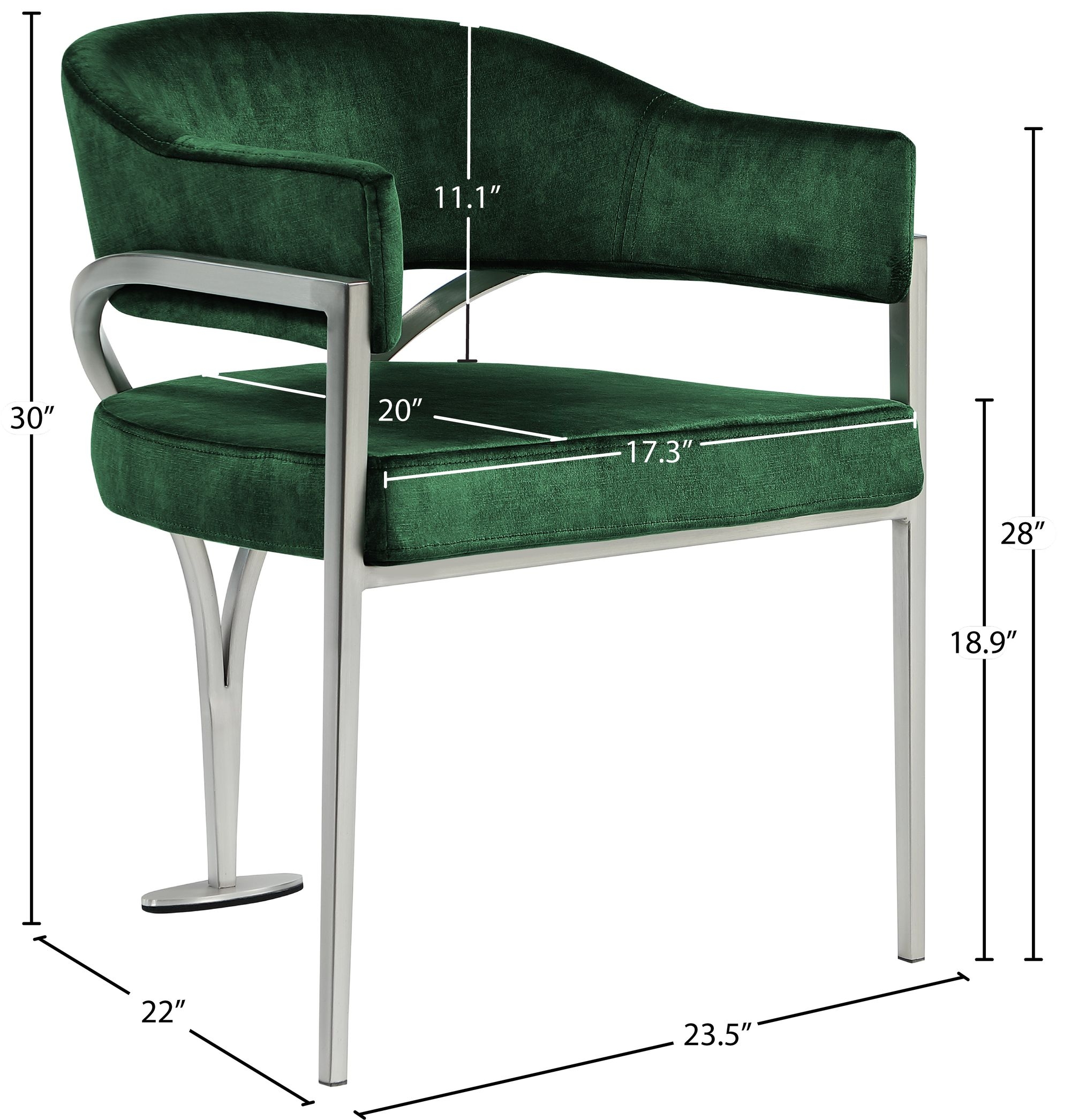 Madelyn Velvet Dining Chair with Brushed Chrome Metal Frame
