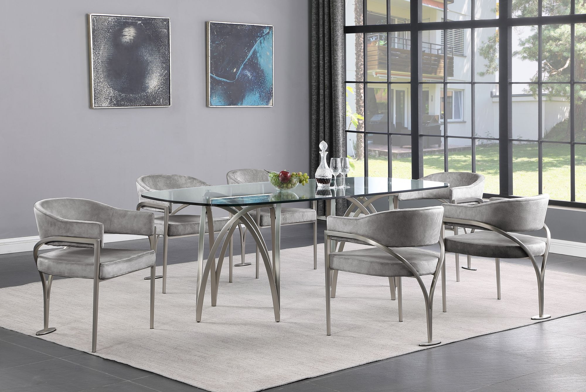 Madelyn Velvet Dining Chair with Brushed Chrome Metal Frame