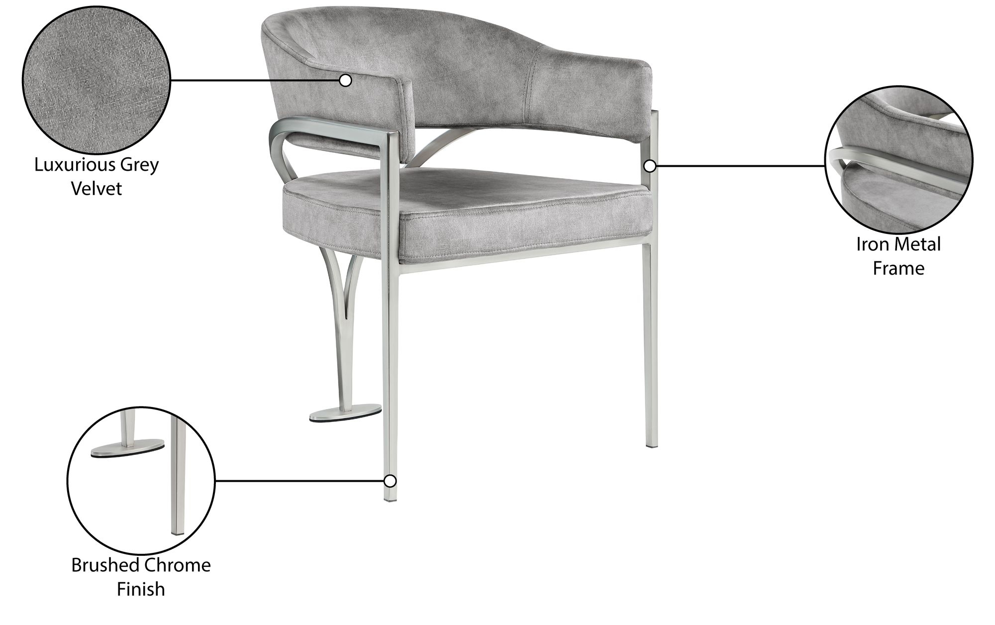 Madelyn Velvet Dining Chair with Brushed Chrome Metal Frame