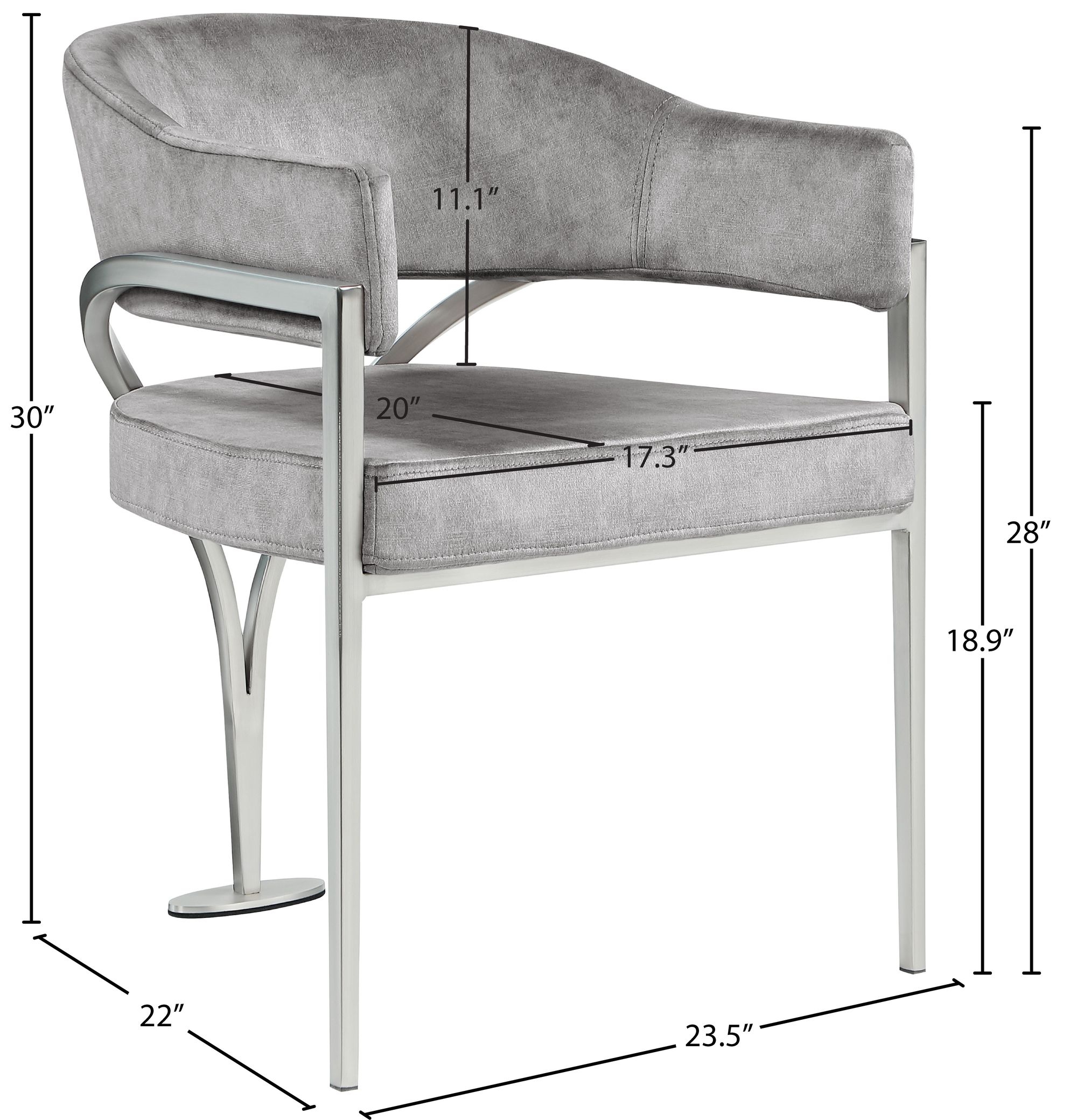 Madelyn Velvet Dining Chair with Brushed Chrome Metal Frame