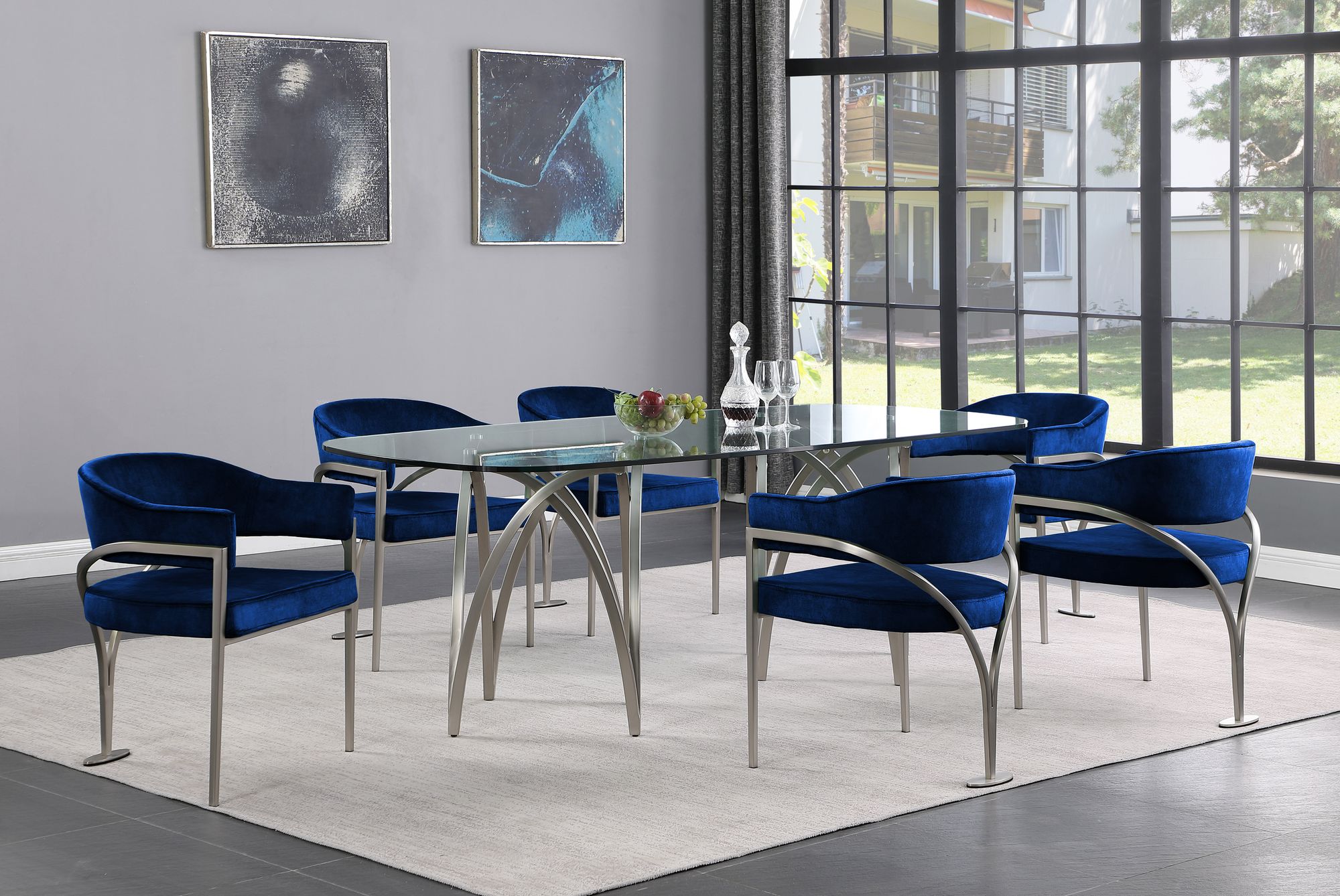 Madelyn Velvet Dining Chair with Brushed Chrome Metal Frame