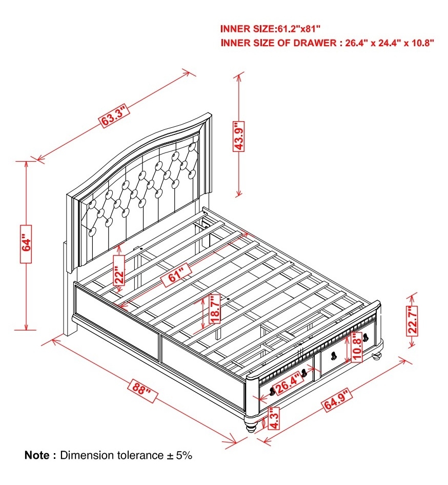 Bling Game Wood Upholstered Storage Bed, Queen Size