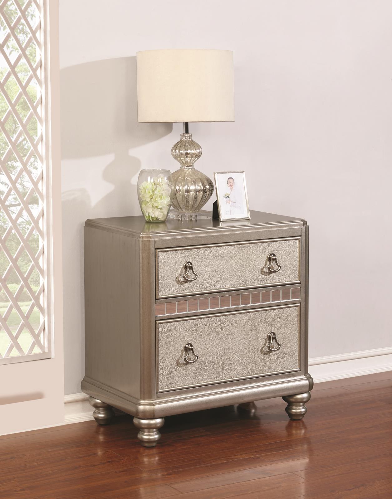 Bling Game Wood Nightstand w/2 Drawers & Dual USB