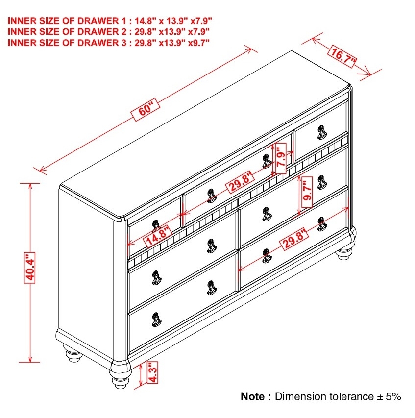 Bling Game Wood Dresser w/7 Drawers