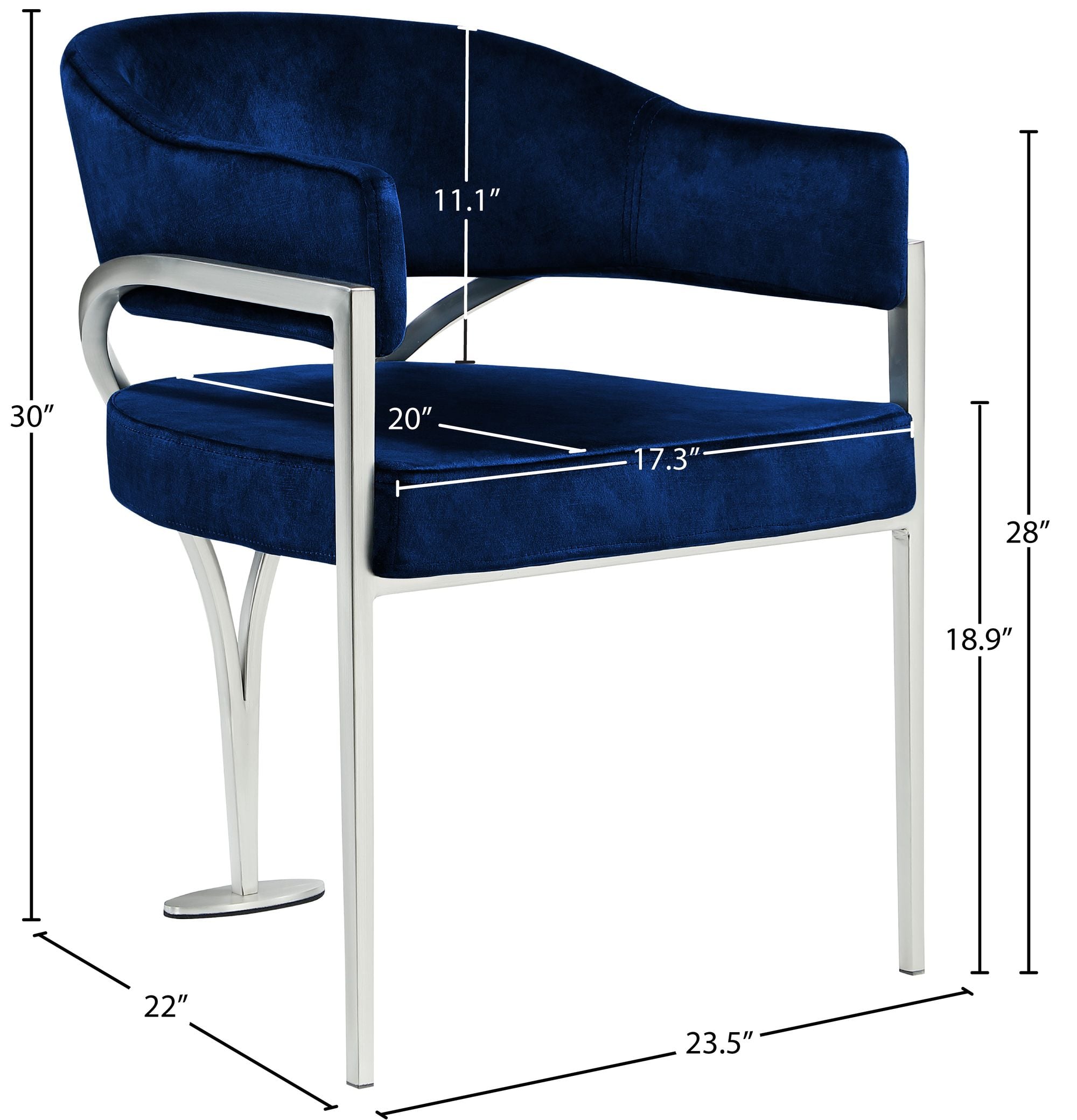 Madelyn Velvet Dining Chair with Brushed Chrome Metal Frame