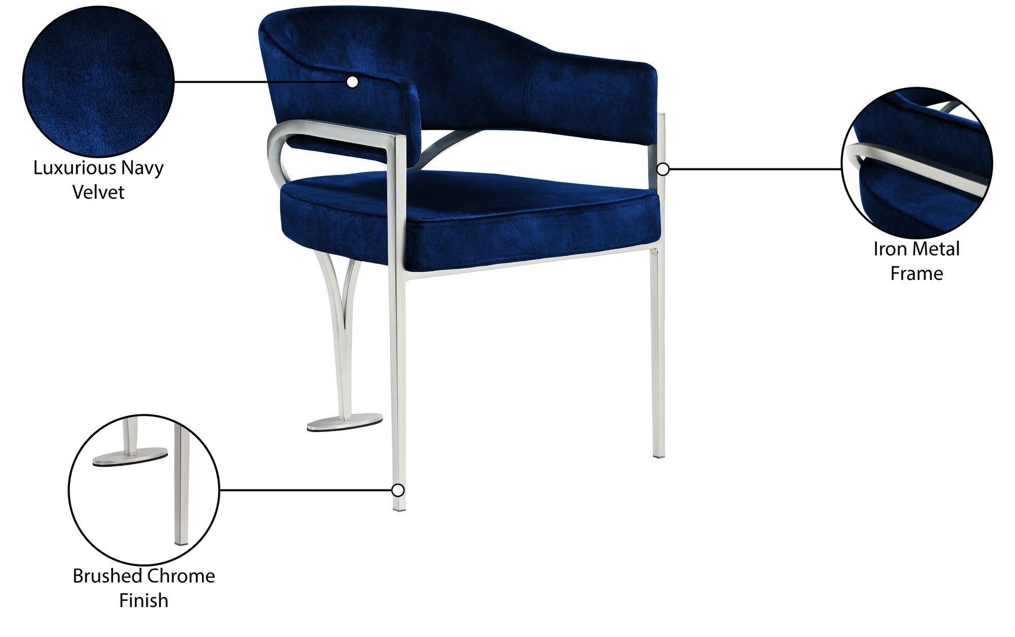Madelyn Velvet Dining Chair with Brushed Chrome Metal Frame