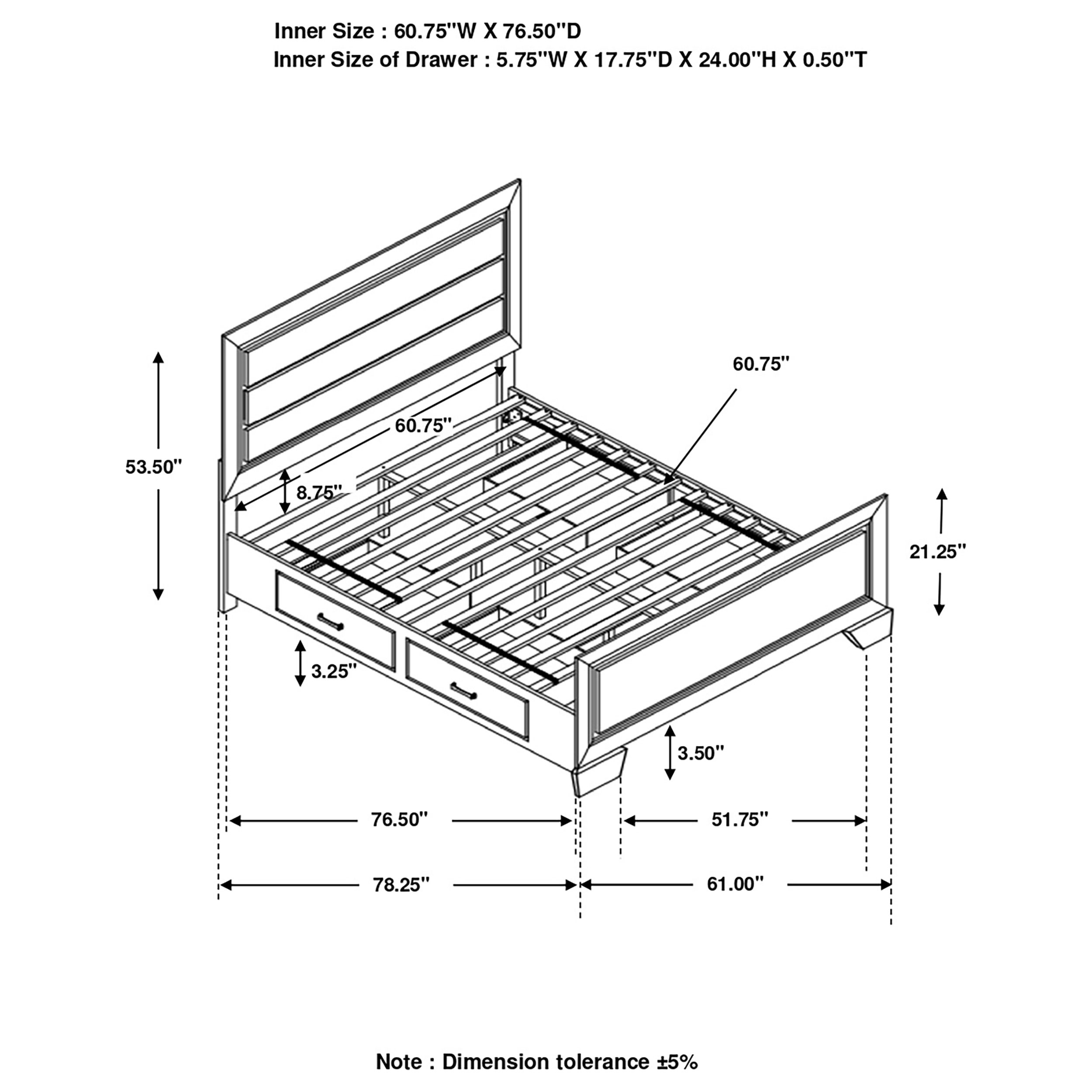 Kauffman Wood Storage Bed, Queen Size