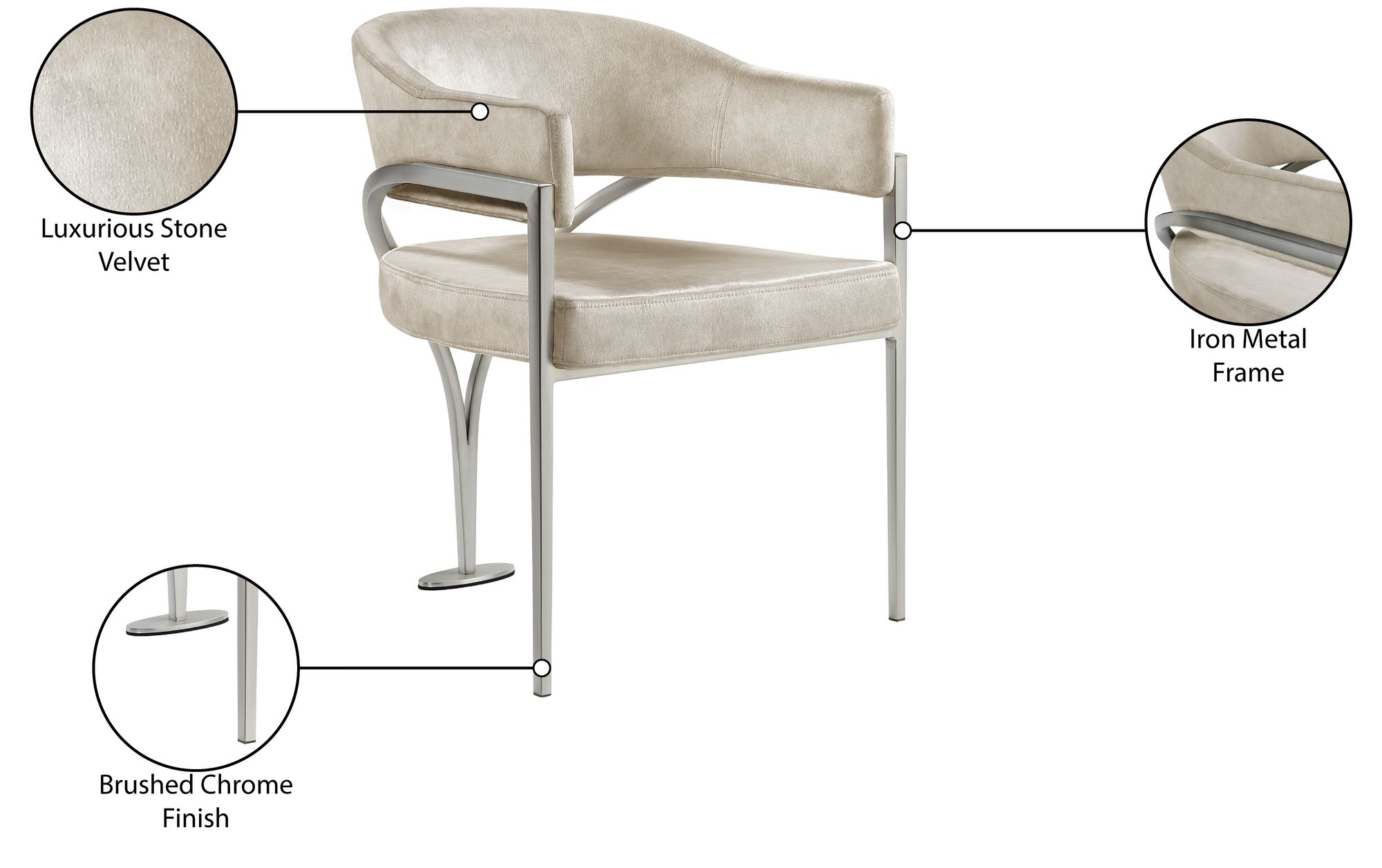 Madelyn Velvet Dining Chair with Brushed Chrome Metal Frame