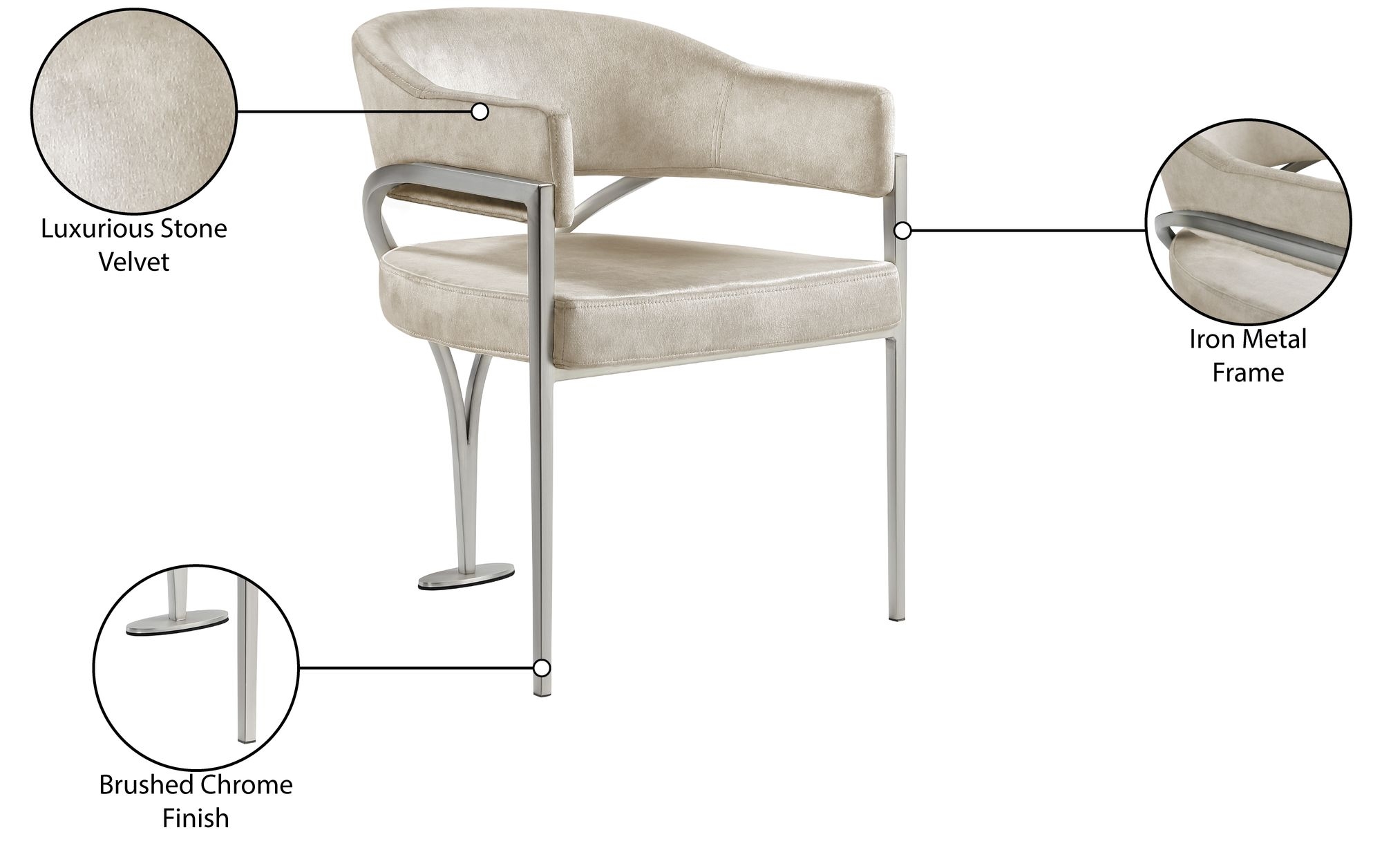 Madelyn Velvet Dining Chair with Brushed Chrome Metal Frame