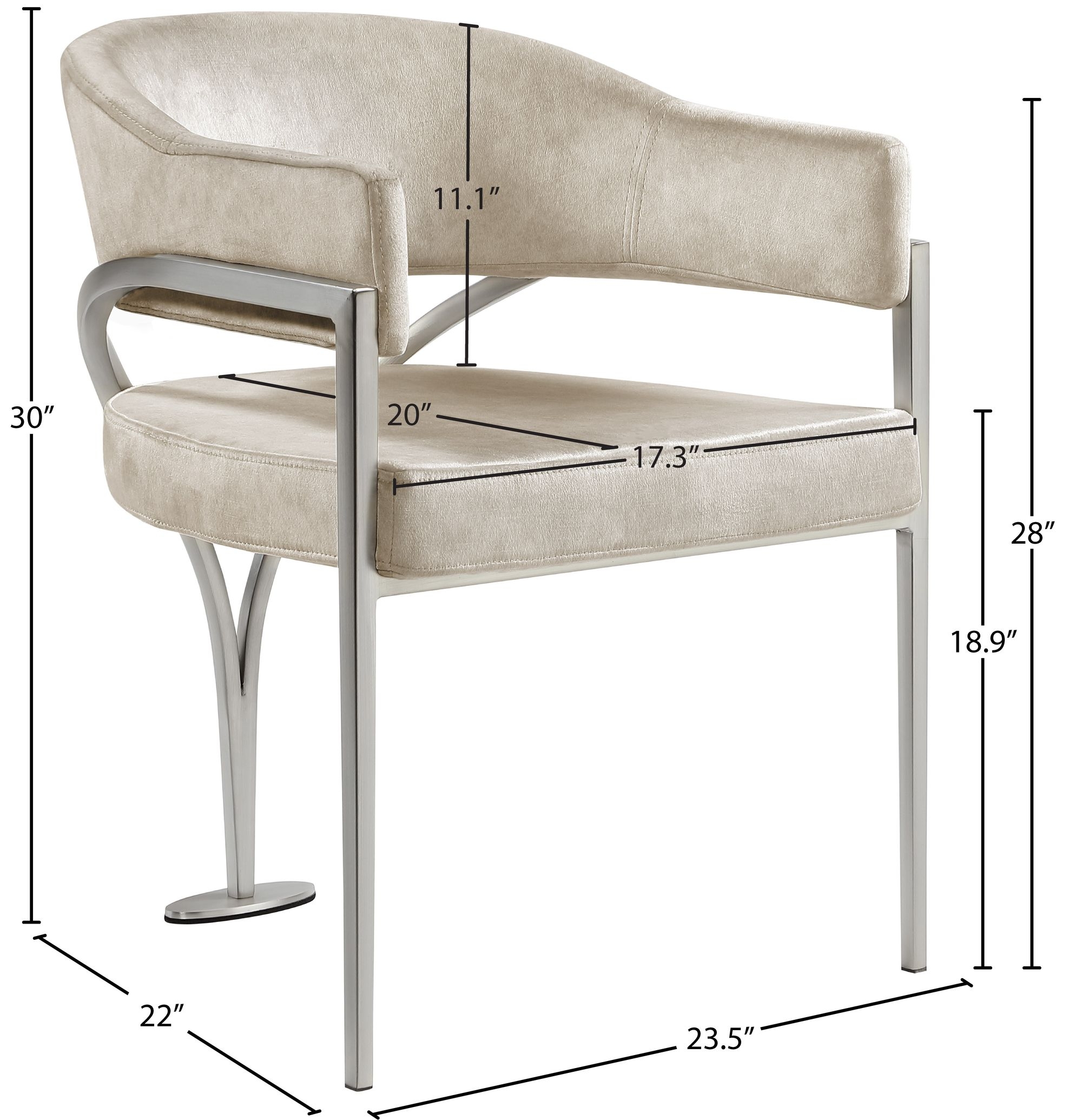 Madelyn Velvet Dining Chair with Brushed Chrome Metal Frame