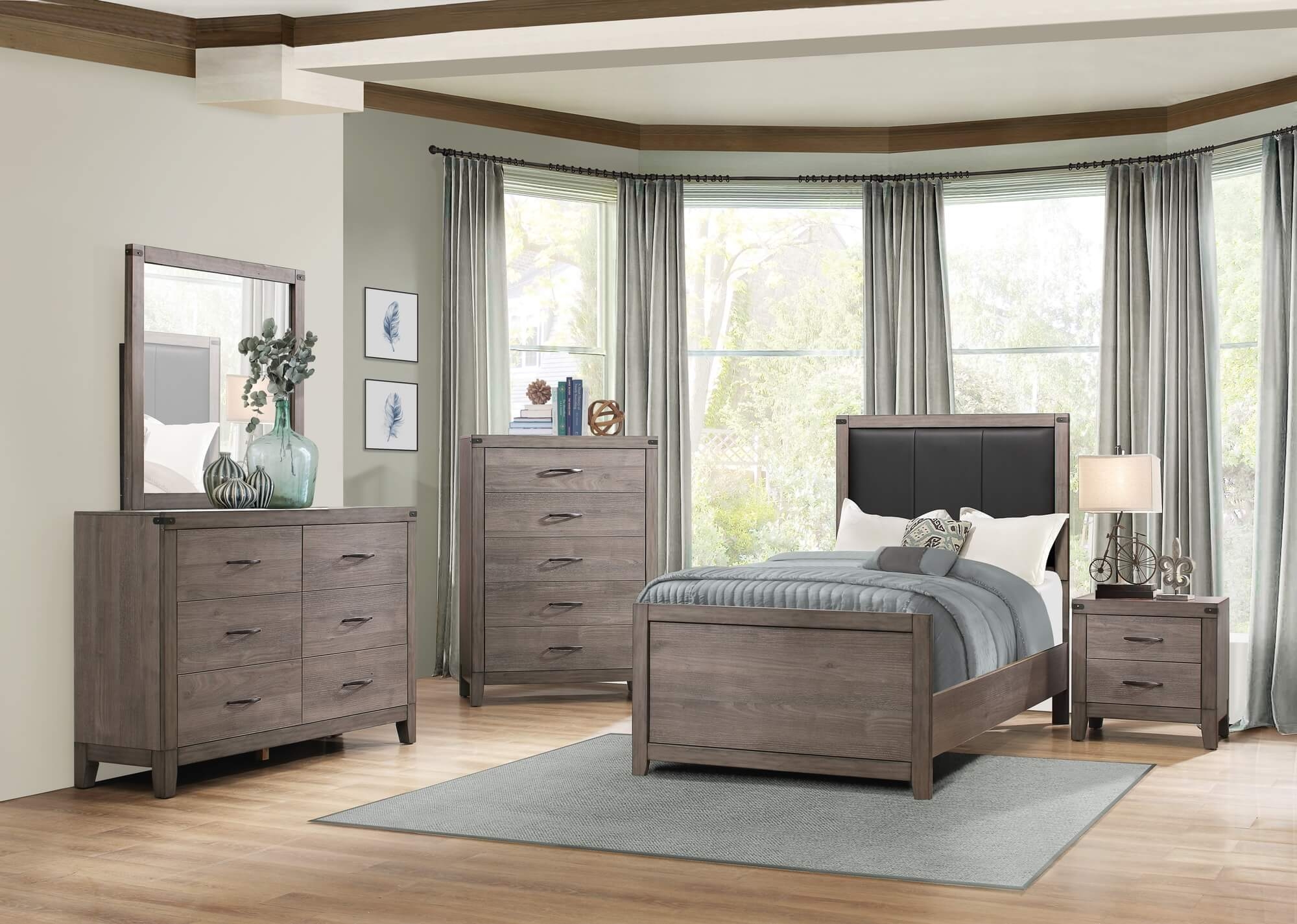 Woodrow Leatherette/Melamine/Wood Bed